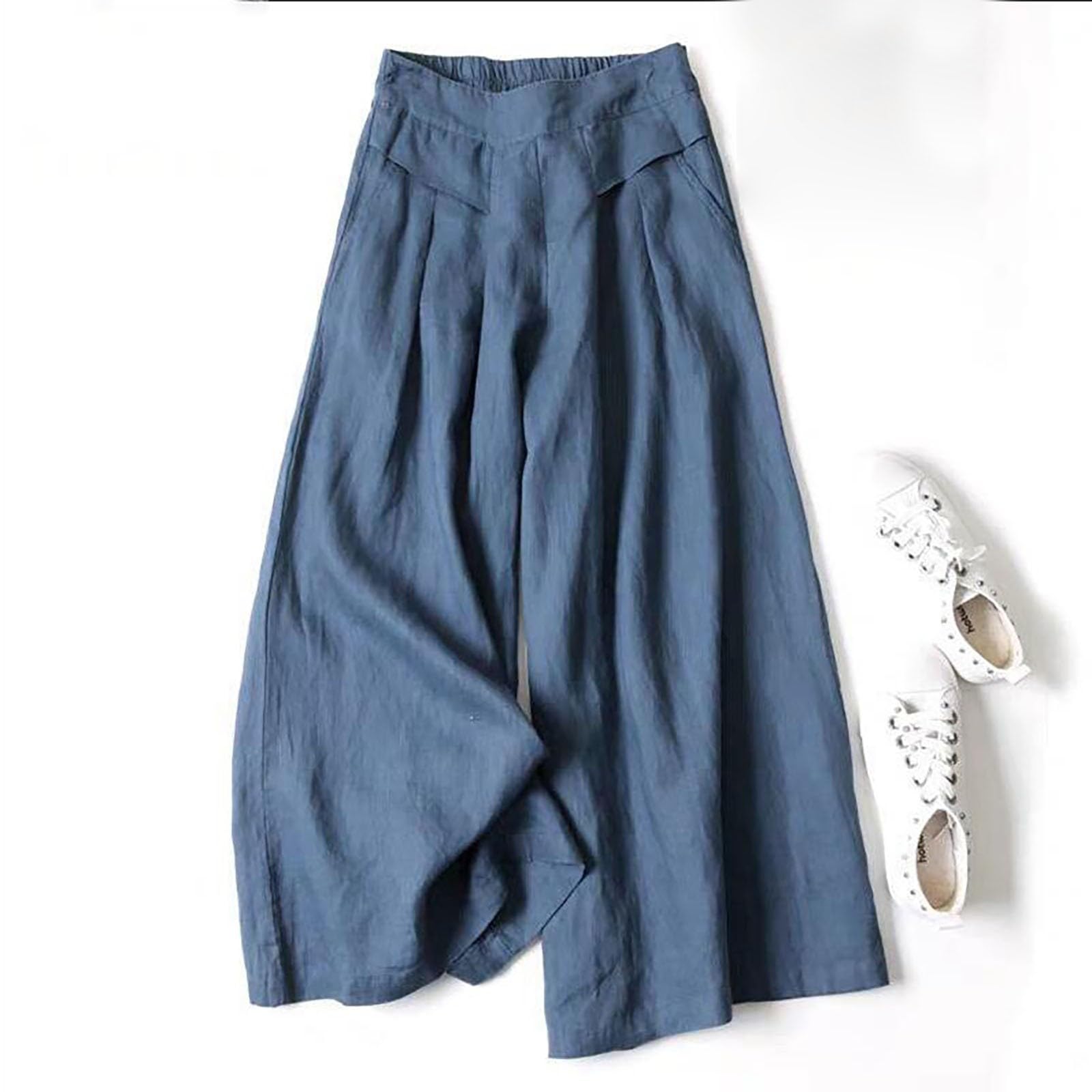 Palazzo Culotte Pantalon pour femme, jupe-short évasée en lin, taille haute, infroissable, pour voyage et centres de villégiature