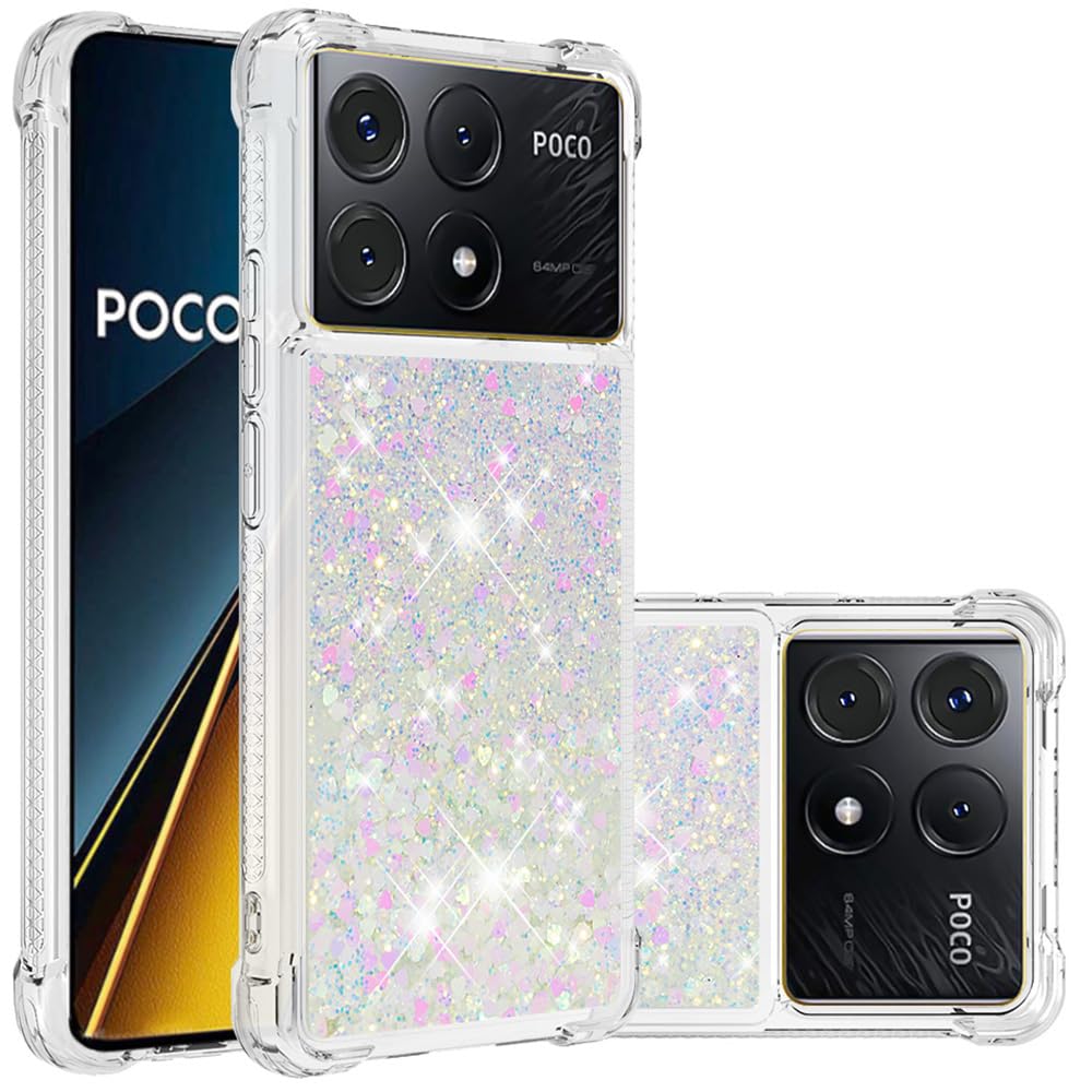 Dinglijia Fashion Slim Design Case for Xiaomi Poco X6 Pro,Case for Redmi K70E,Shiny Liquid Quicksand Silicone Case for Girls,Camera Protection Cover