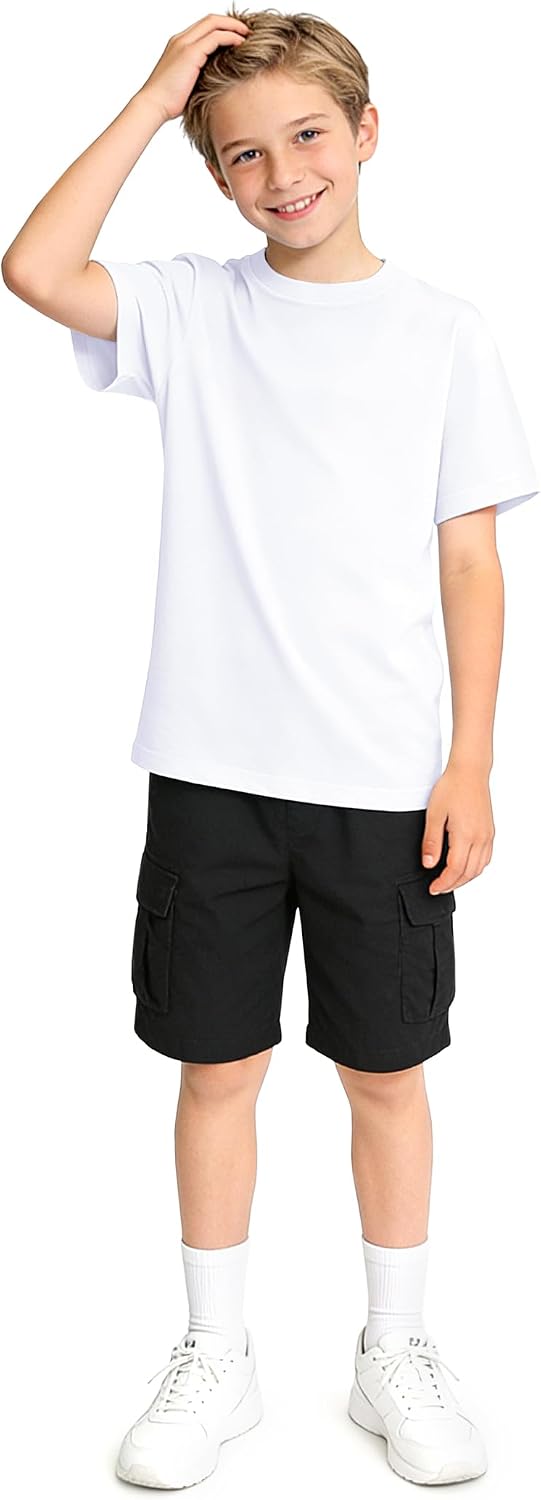 KEREDA Boys Short Sleeve Shirts Kids Summer Crewneck T-Shirts Casual Basic Cotton Plain Tops Tees Size 5-14 Years