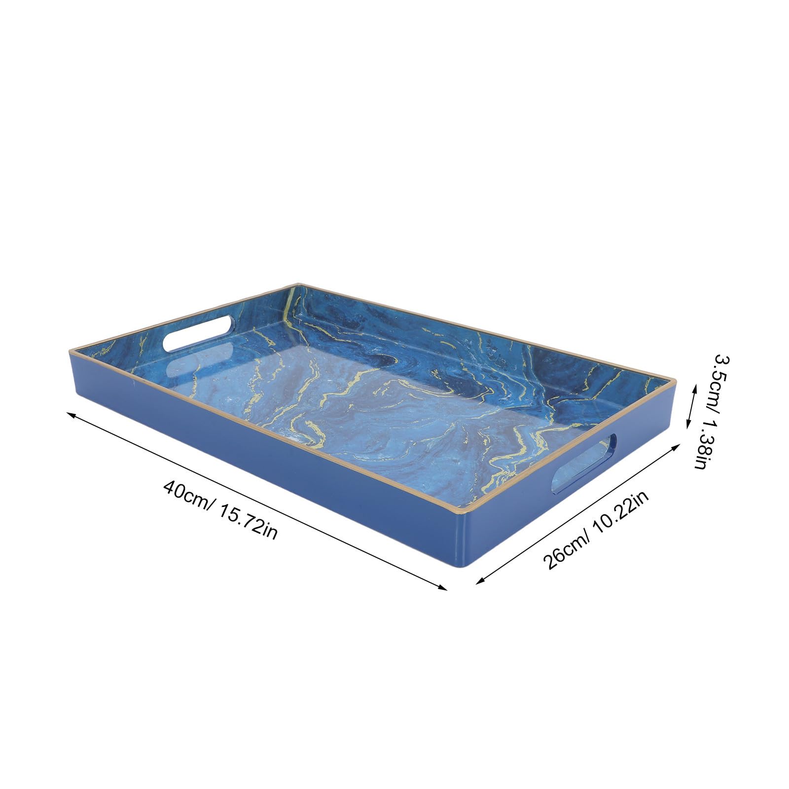 TOPBATHY Plateau Décoratif Rectangulaire Support Stable et Rangement Polyvalent en Plastique Effet Marbre Bleu pour Table Basse Salon ou Centre de Table