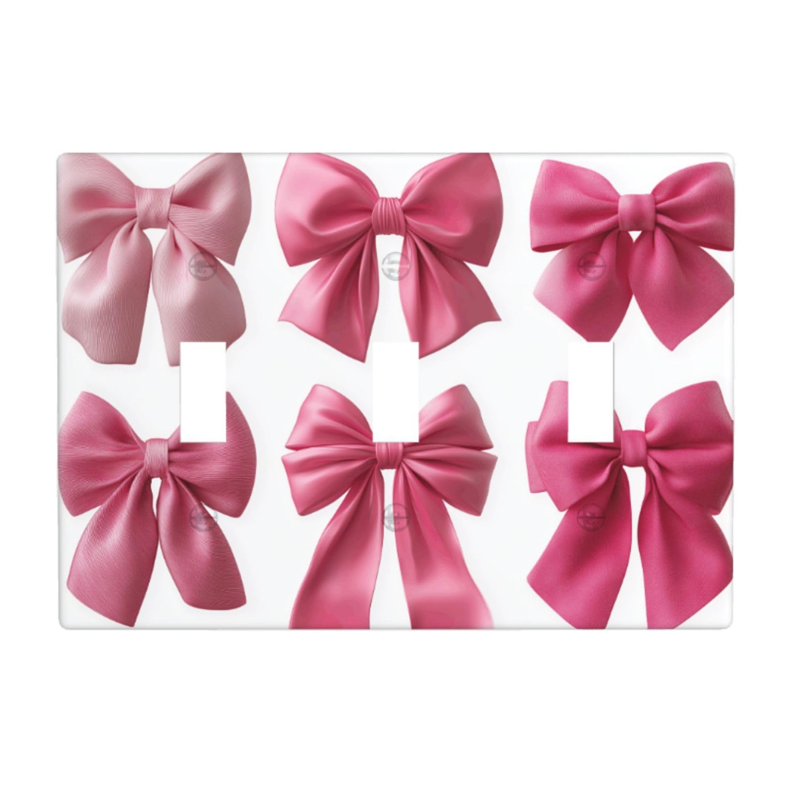 Pink Ribbon Bow Set Light Switch Covers 3 Gang Triple Toggle Wall Plate Switchplate Electrical Faceplate for Bathroom Kitchen Bedroom Decor