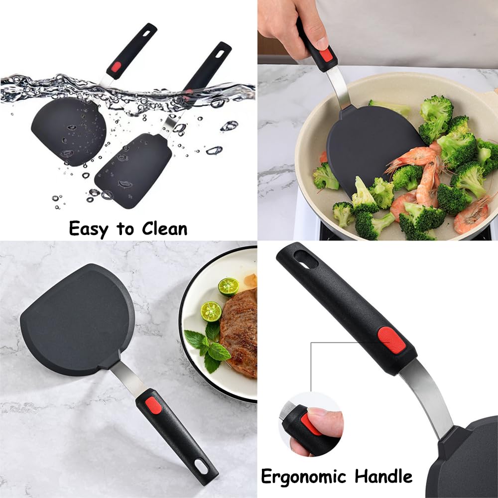 Espátula de silicona para panqueques, espátula ancha de silicona con mango alargado, resistente al calor hasta 315.6 °C, para utensilios de cocina antiadherentes, utensilios de cocina grandes y