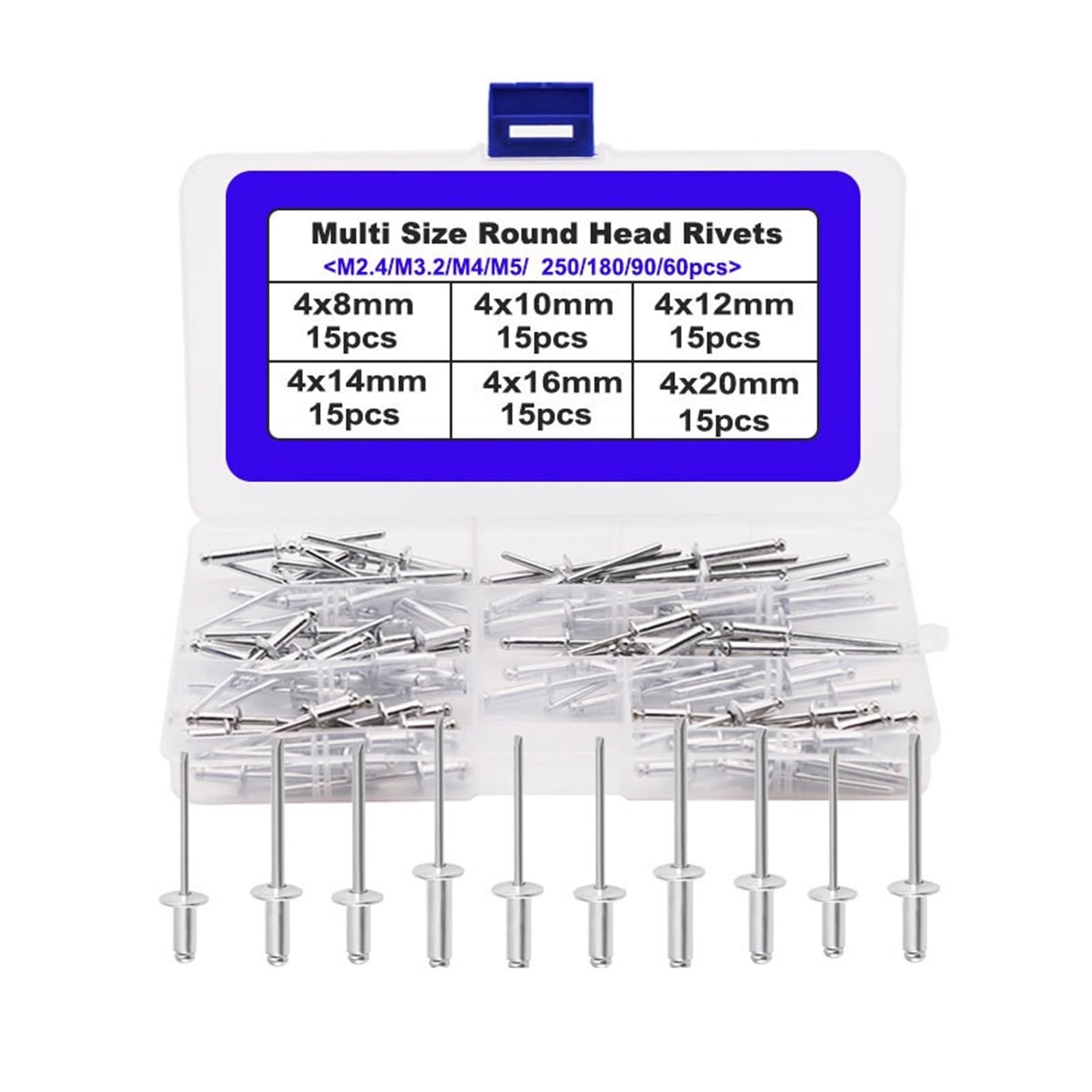 Remache Ciego de Aluminio M2.4 M3.2 M4 M5, Kit de Remachadora de Cabeza Redonda, Juego Surtido de Remaches Pop for Herramienta de Surtido de Muebles (Size : M5.0-60pcs)