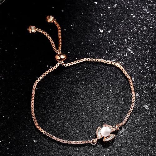 Pearl Bracelet Plated Chain Floral - Anniversary Gift For Wife