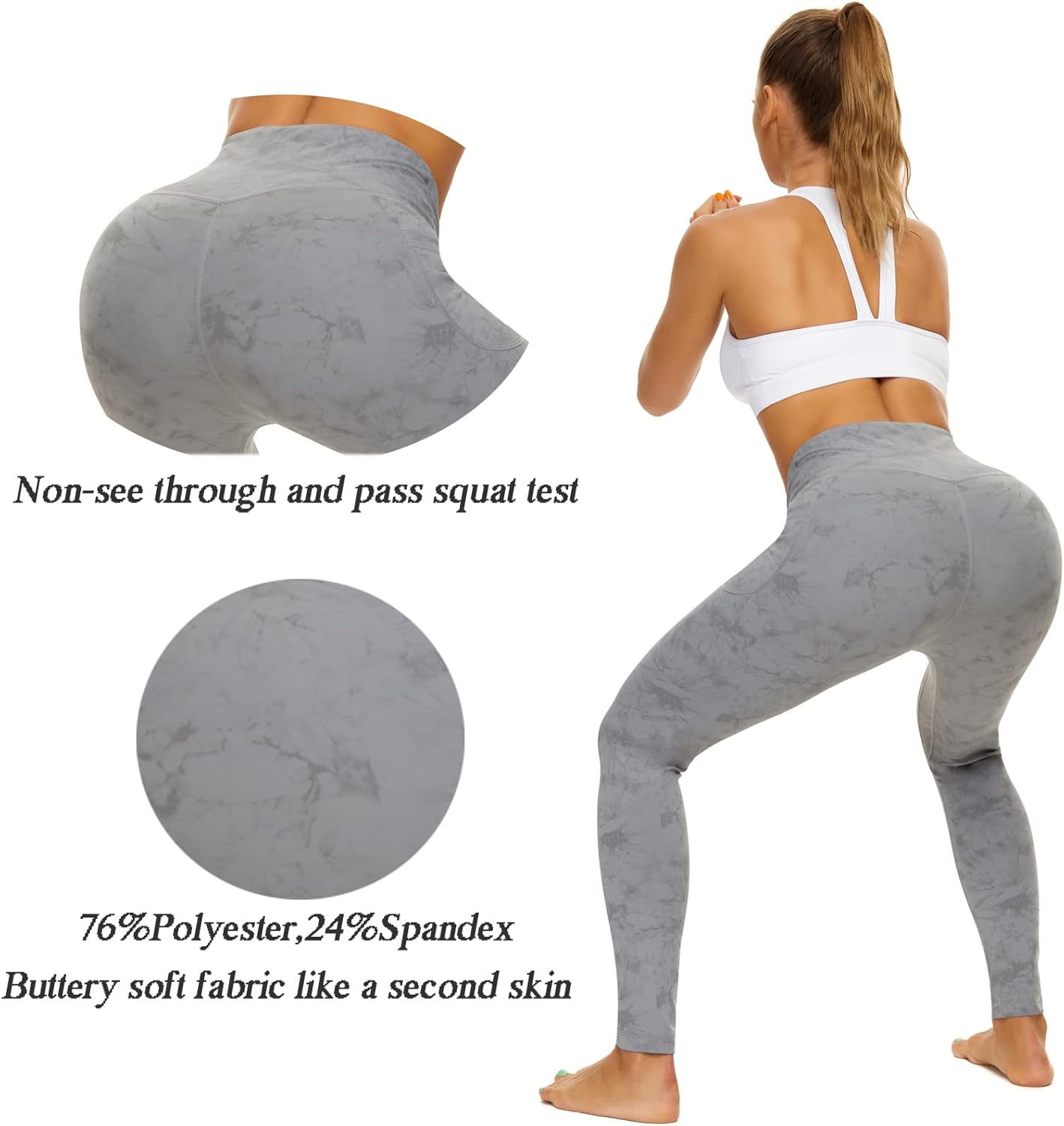iniber High Waisted Yoga Pants with Pockets for Women 4-Way Stretch Soft Running Workout Leggings Athletic Yoga Pants