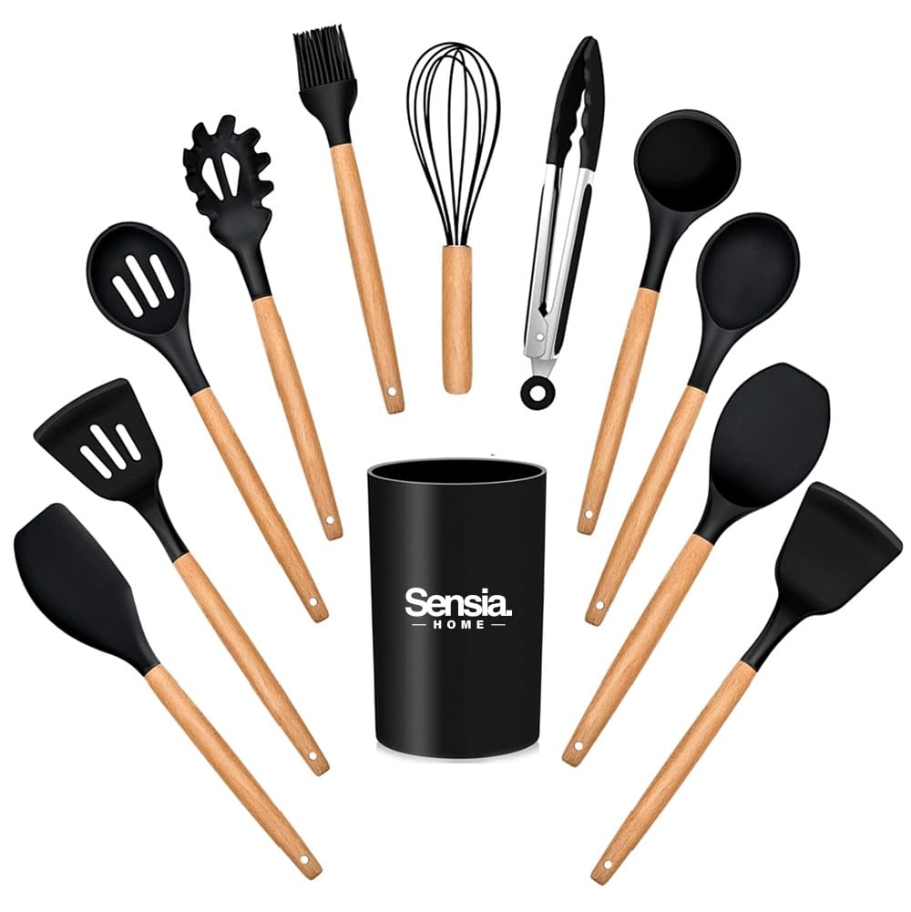 Silicone Kitchen Utensils Set, 12-piece Kitchen Cookware Non-stick Cookware Is Heat-resistant, BPA-free, Cooking Tools, Stirring Kitchen Tool Set (black)