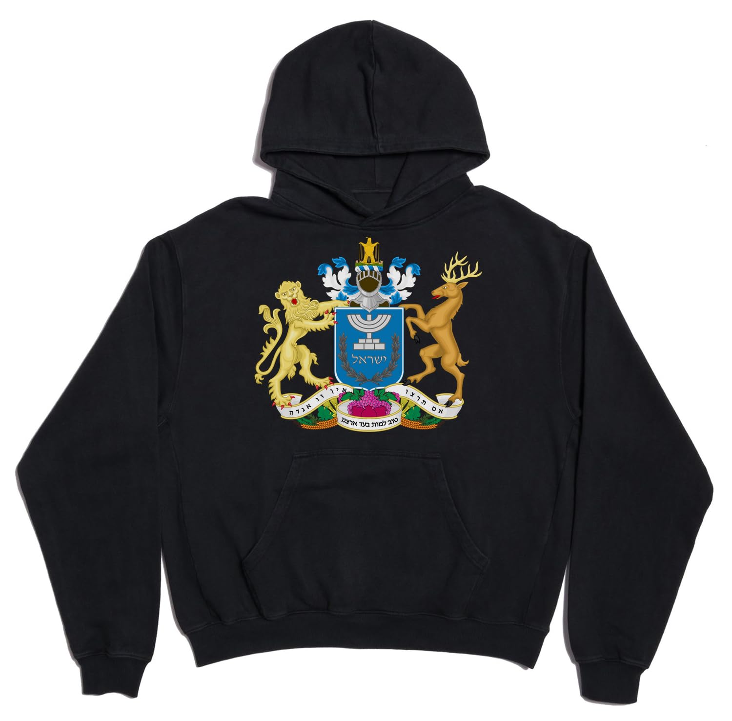 Herb Izraela 2 unisex oversize ciężka mieszanka bawełny bluza z kapturem czarna