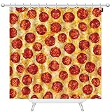Mugod Pepperoni Pizza Shower Curtains a Seamless Food Texture Decorative Bathroom Waterproof Fabric Shower Curtain with 12 Hooks 60 x 72 Inches