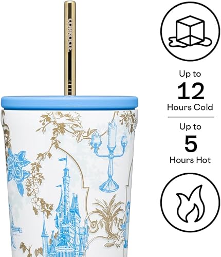 Miniatura 6 de Corkcicle x Disney Princess Belle - Vaso aislado con tapa y popote, de 24 onzas, botella de agua reutilizable que mantiene las bebidas frías 12