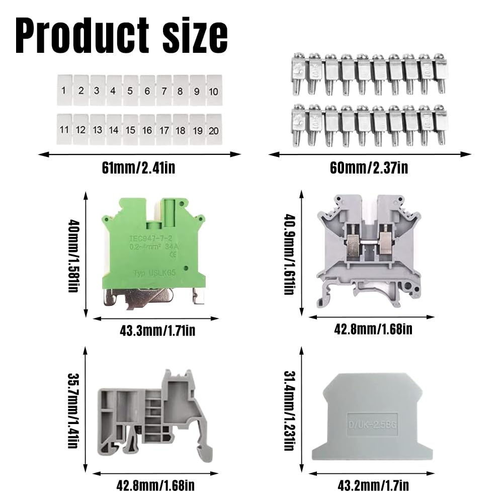 Kit de Bloques de Terminales de Riel 2.5N, Conectores Electrónicos Rápidos para Proyectos de Automatización y Bricolaje