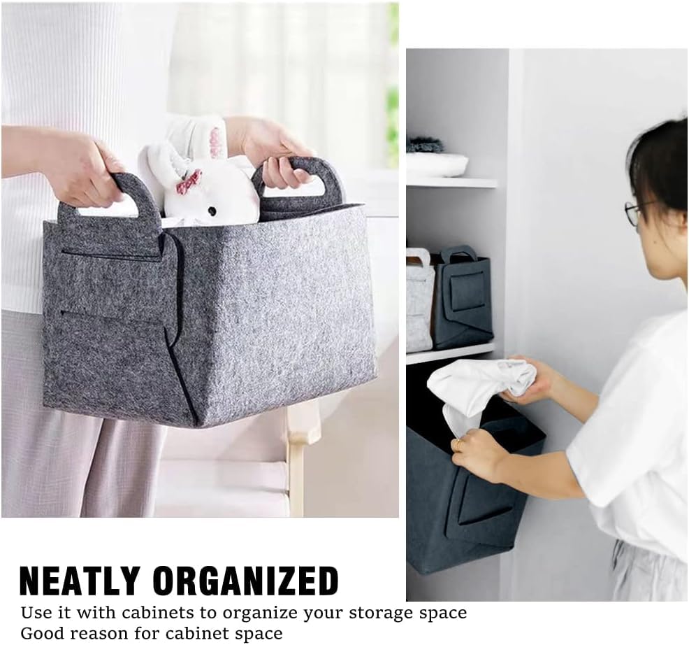 Image of Renva Felt Storage Basket for Organizing, Large Fabric Collapsible Storage Bins with Handles, Foldable Storage Basket Bins, Perfect for Shelves, Closet, Books, Clothes Organizing (1, Grey)