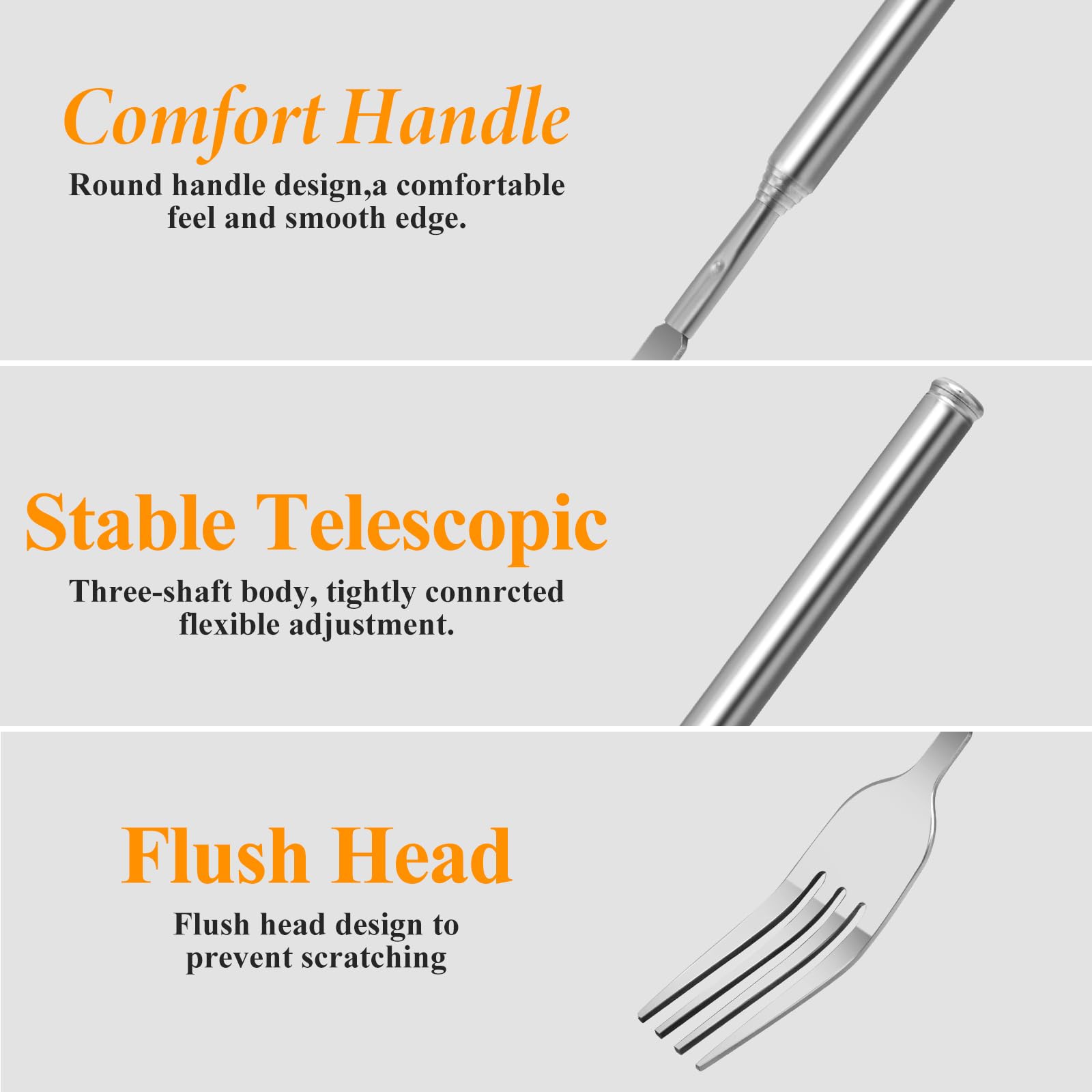 Fourchette Télescopique Extensible De 63 Cm De Long En Acier Inoxydable - Fourchette Extensible Pour Dîner, Fruits, Desserts, Barbecue, Grillades - 22 à 63 Cm