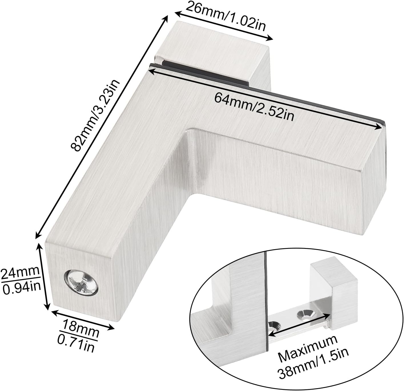 Glass Shelf Bracket, 2 Pack Adjustable Wood Shelves Brackets for 3~28mm Glass Clamp Clip, Brushed Nickel Wall Mounting Floating Shelf Holder (2)