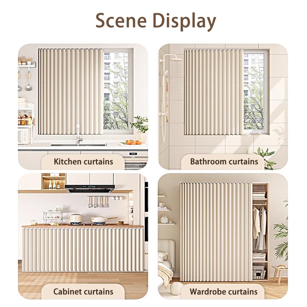Rideau Armoire Cuisine, Meuble Rideau Coulissant Anti-Poussière Petite pour Placard, Cuisine & Bain, Matière Imitation Lin Aucun Perçage Requis(Noir,W 80 cm x H 100 cm)