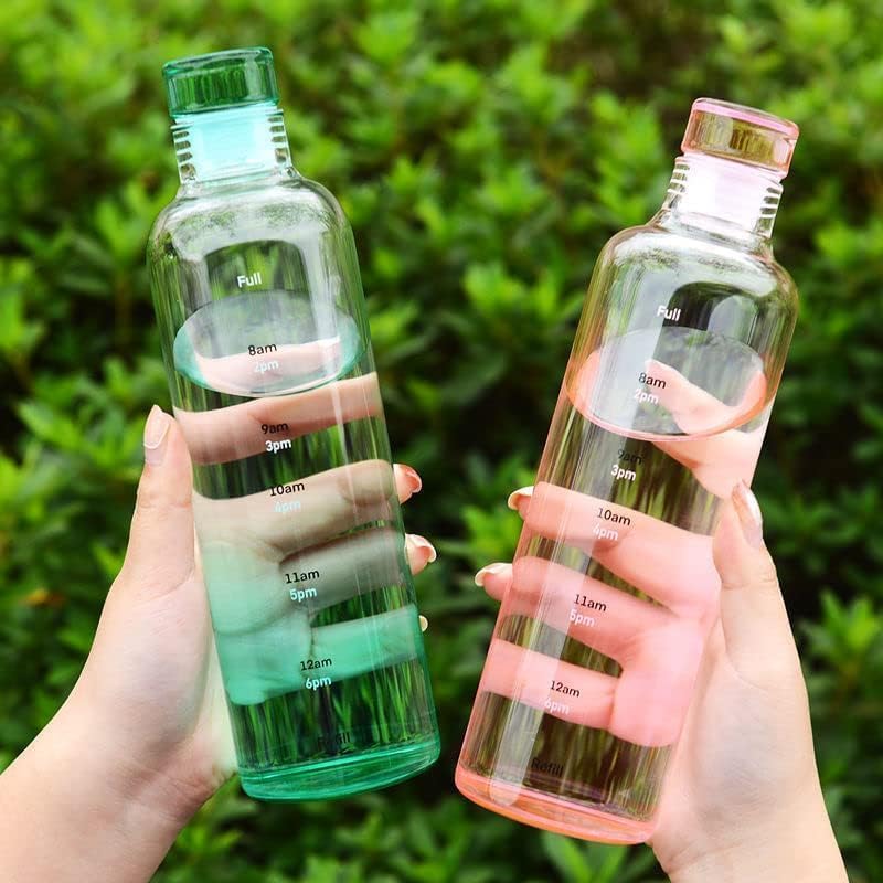 Image of Borosilicate Glass Water Bottle with Cap 500 ML Leak Proof & Airtight Lid with Time Marker for Home, Office, School, College, Gym, Daily Uses (Multi Color Set of 2)