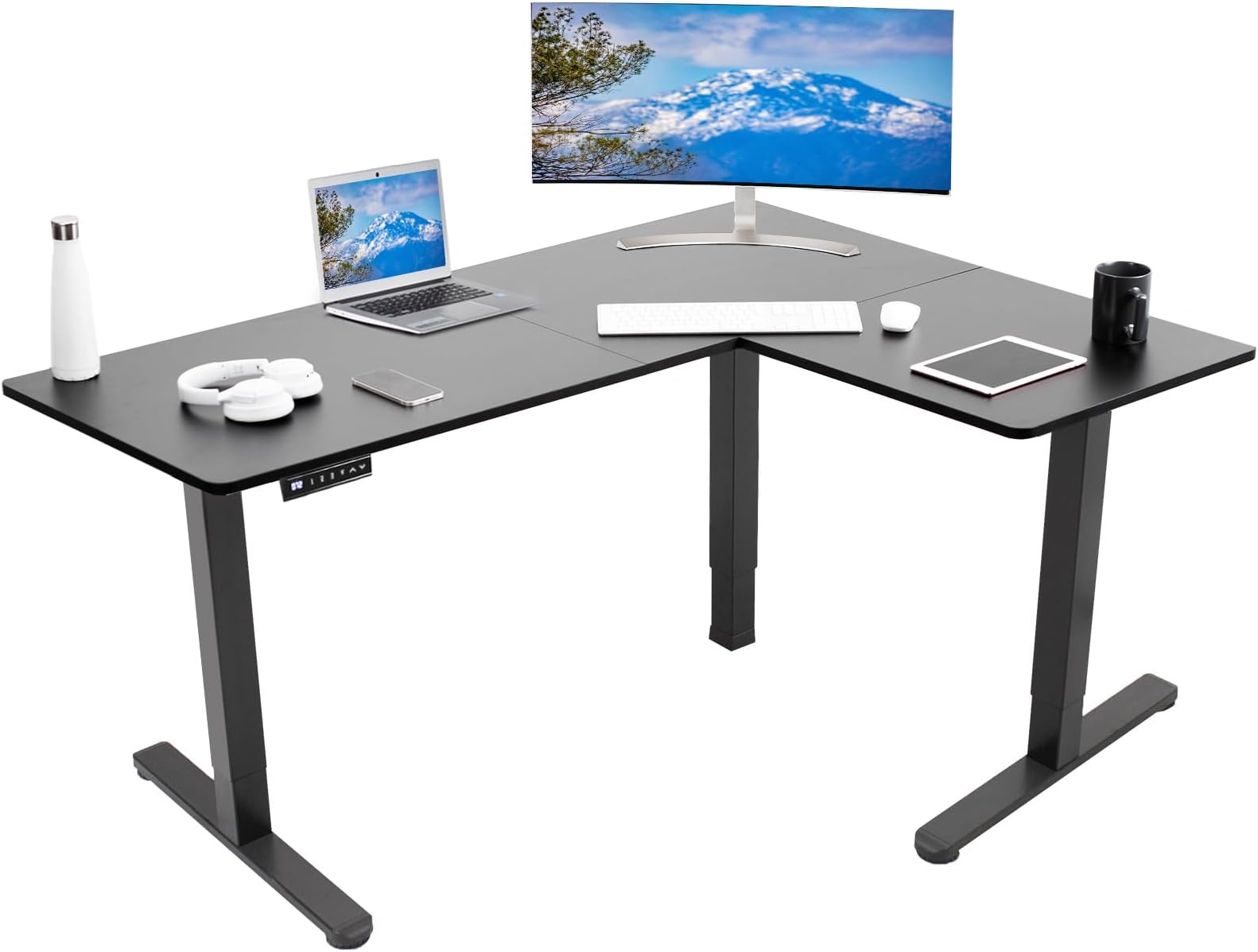 VIVO Electric Corner 63" x 47" L Shape Standing Desk Memory Height Adjustment Black Top Black Frame DESK-E3CTB-47