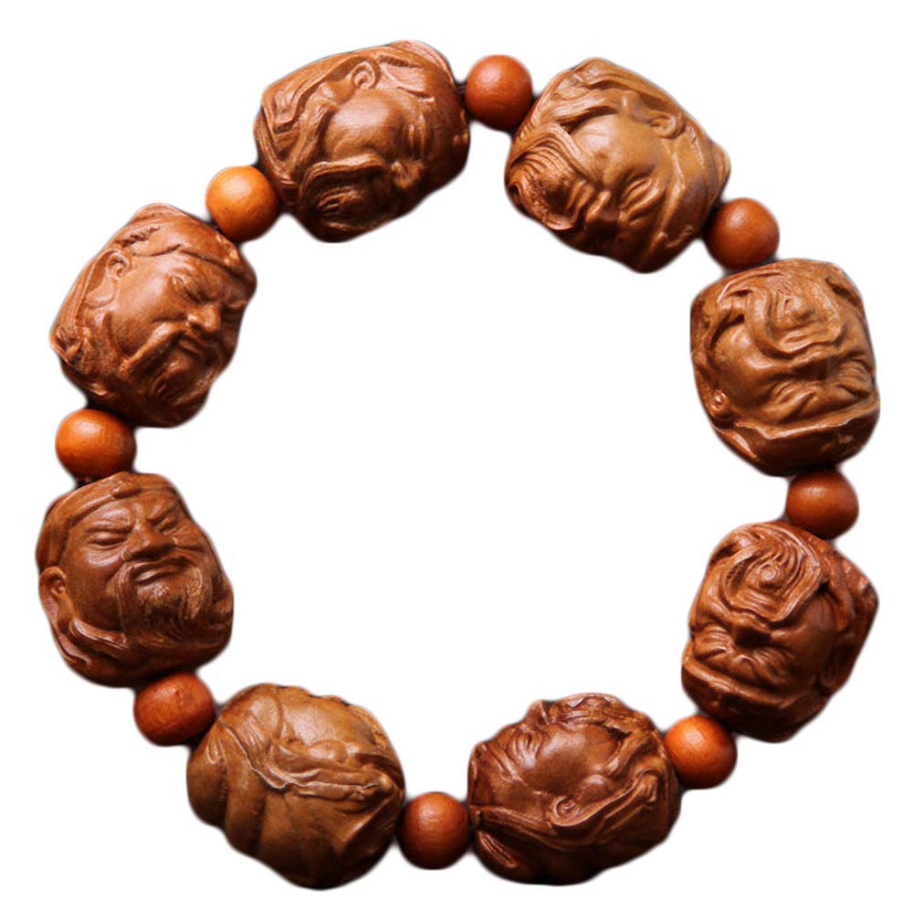 Bracciale rigido intagliato a mano in legno naturale e materiale non metallico, regolabile, colore: Guan Gong Yu Guerriero