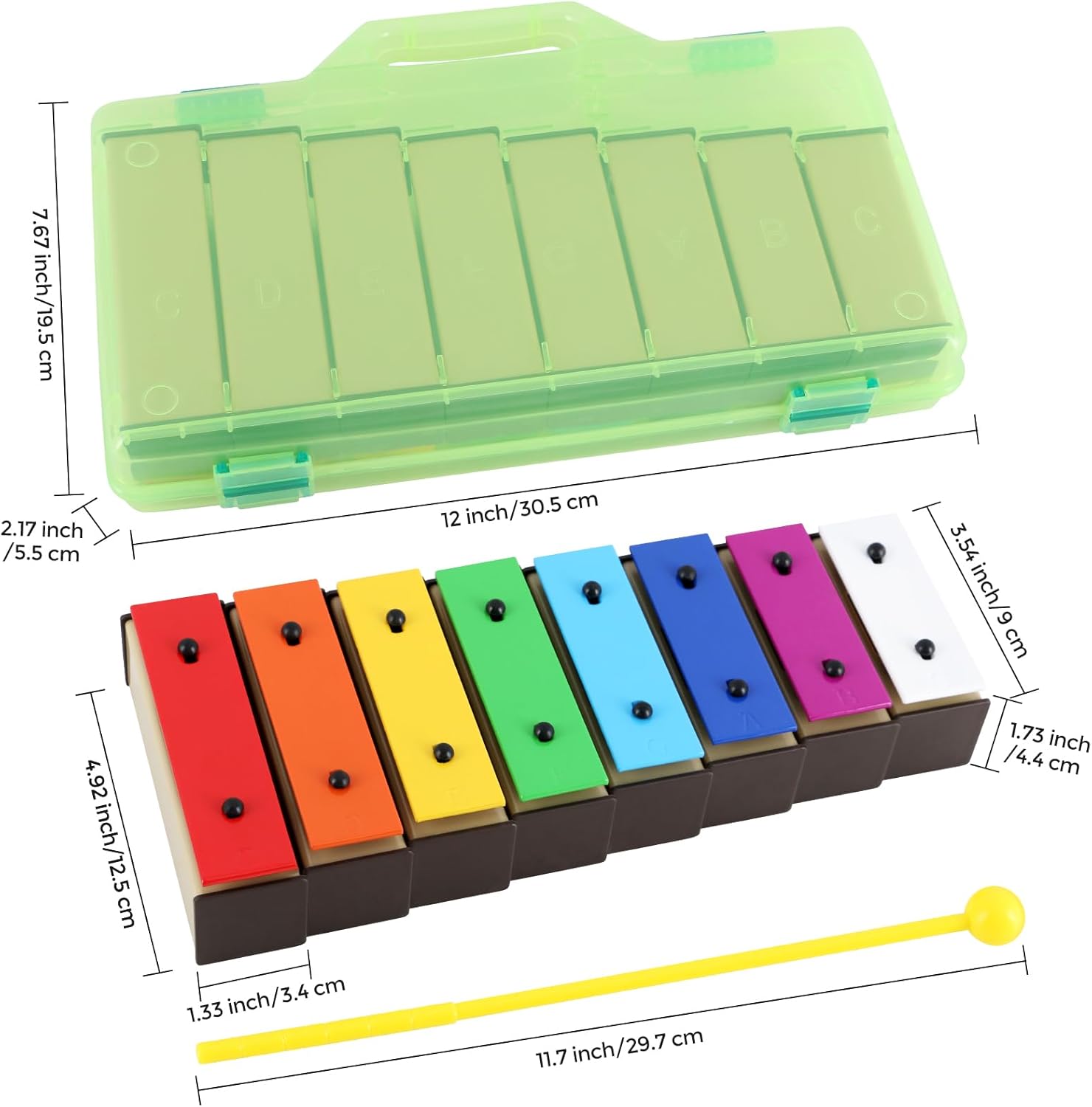 EASTROCK 8 Notes Xylophone with Green Case Glockenspiel Metal Keys 8 Notes Colorful Resonator Bells Orff Music Instrument for Percussion Instrument
