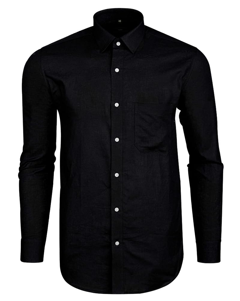 FRENCH CROWN Midnight Black Luxurious Linen Shirt (39, Black