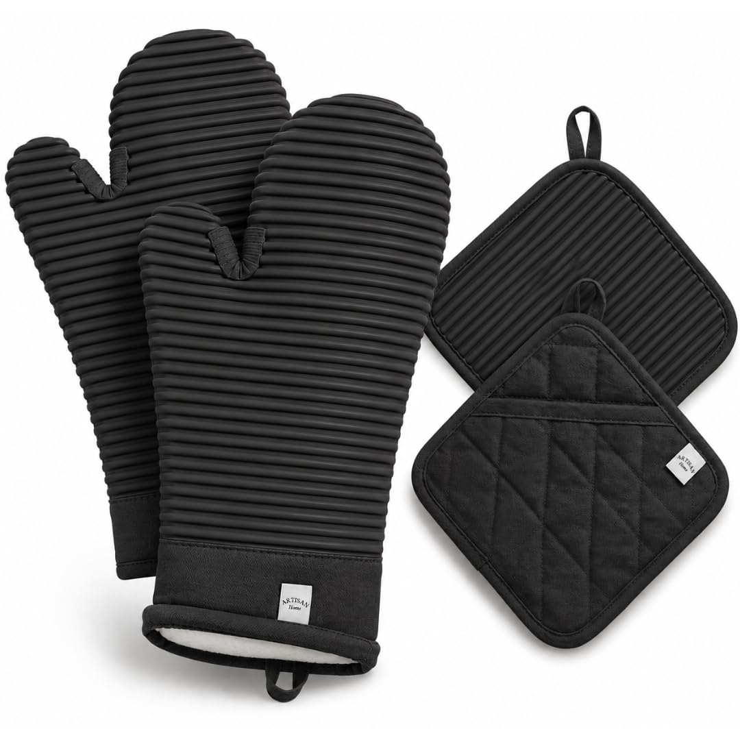 AH Artisan Home Silicone Oven Mitts and Pot Holders Set, 4-Piece