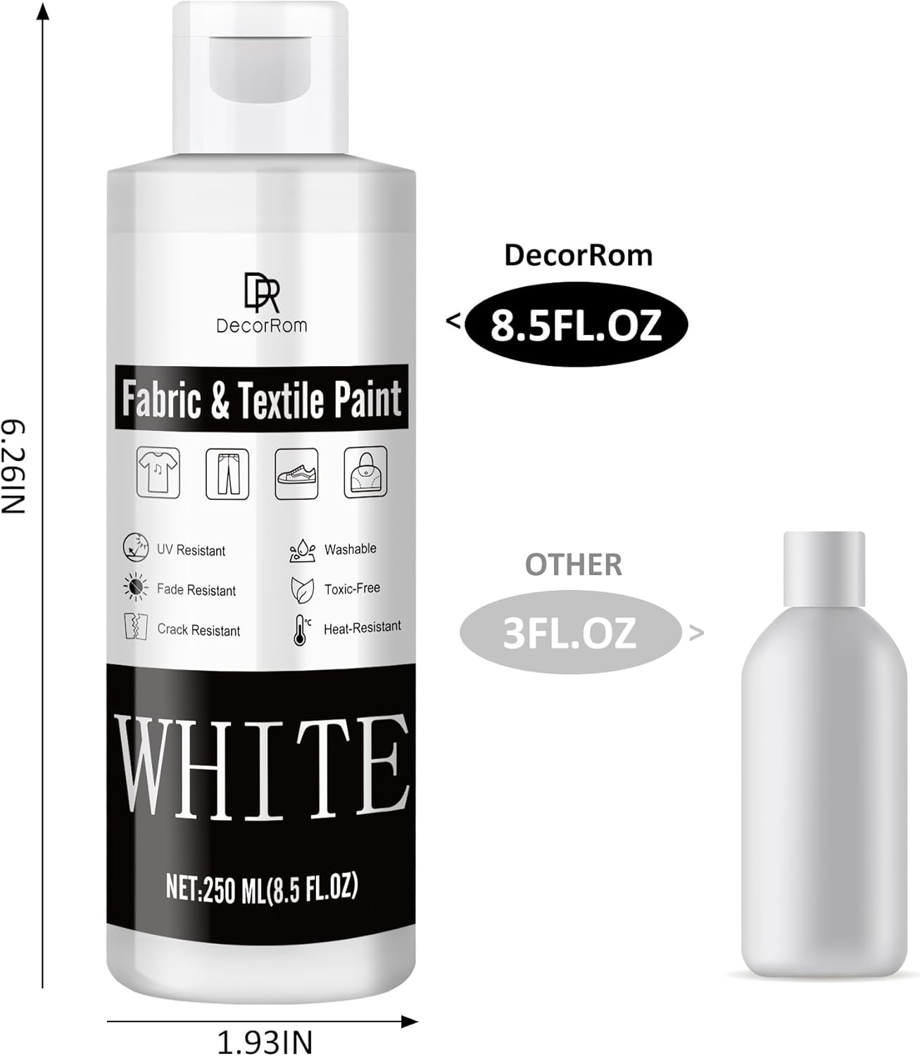White Fabric Paint - 8.5 oz Permanent, Non-Toxic Textile Paint for Clothes, DIY Fabric Painting on T-shirts, Shoes, Leather, Jeans, Bags, Canvas