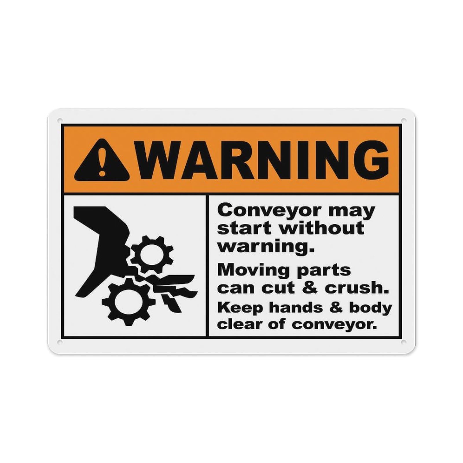 peiyeety Warning Conveyor May Start Without Warning Moving Parts Sign Aluminum Tin Warning Signs for Home Outdoor Garden 12X16 Inches