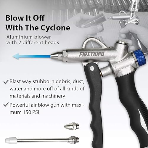 Miniatura 2 de FIRSTINFO - Pistola de aire de 2 vías con flujo de aire ajustable y boquilla extendida, boquilla extra corta y boquilla de punta pequeña de 5 piezas