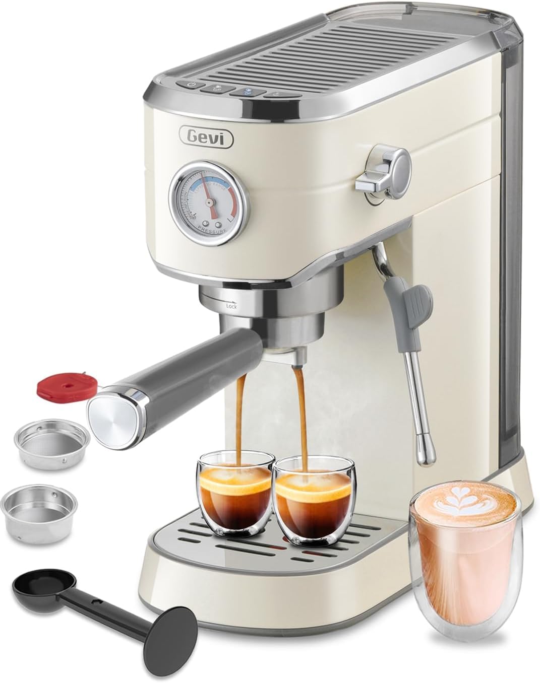 Photo 1 of Gevi Commercial Espresso and Coffee Makers, Professional Espresso Maker Latte Machine with Milk Frother, Stainless Steel Expresso Coffee Machines for Home, Compact Cappuccino Machine, Great Gift