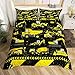 Garçons Construction Chantier Voiture Parure de Lit 220x240cm Pelle Camion Parure Housse de Couette Machinery Voitures Véhicules Housse de Couette Collection Déco Chambre Rétro Jaune Noir