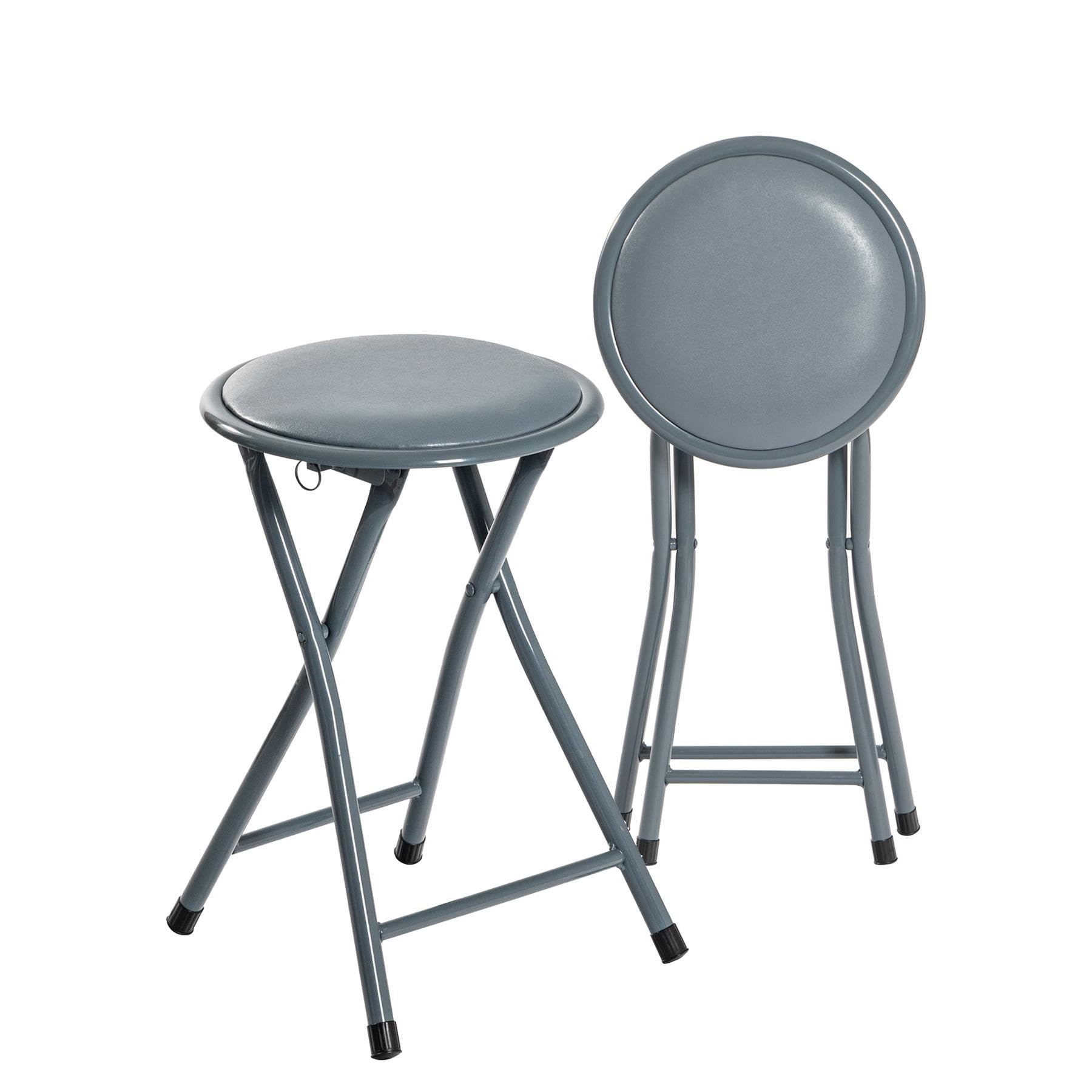 Harbour Housewares Grey Padded Folding Stools - Pack of 4 - Easy Store Metal Frame Sponge Padded Stool with Floor Protector Bumper Feet Lightweight Foldable Seat for Kitchen Bar, Breakfast Bar