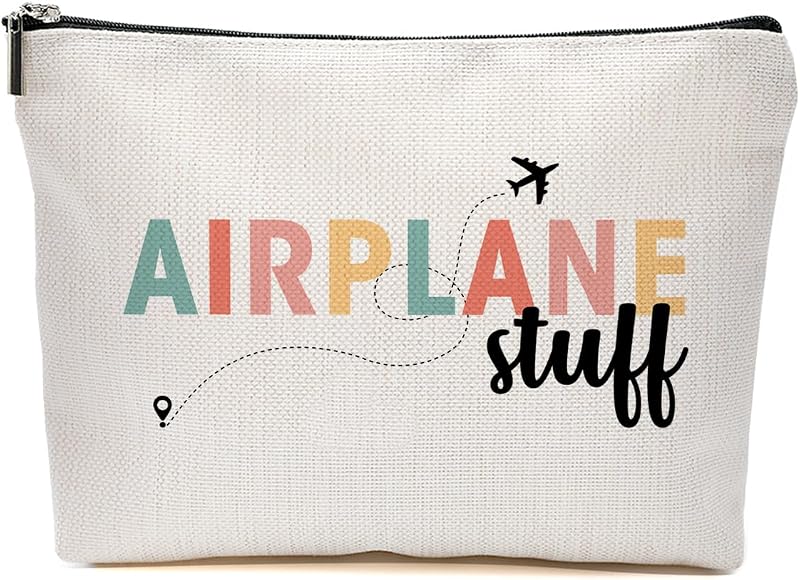 Necessaire de maquiagem JIUWEIHU com estampa de aviação e zíper, Multicolor 0073