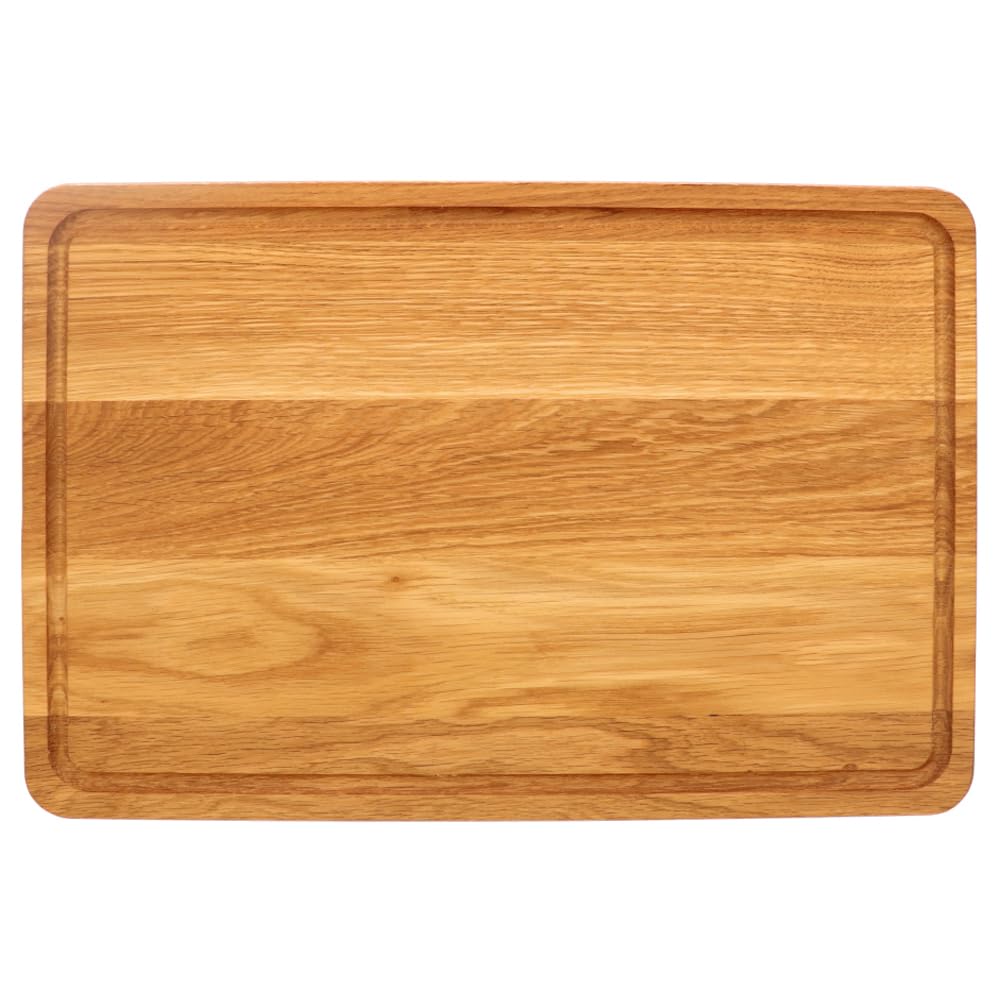 HOFMEISTER® Planche à découper rectangulaire en chêne, 50 cm, grande planche à découper avec rigole à jus, surface de découpe robuste d'origine européenne, planche de cuisine professionnelle