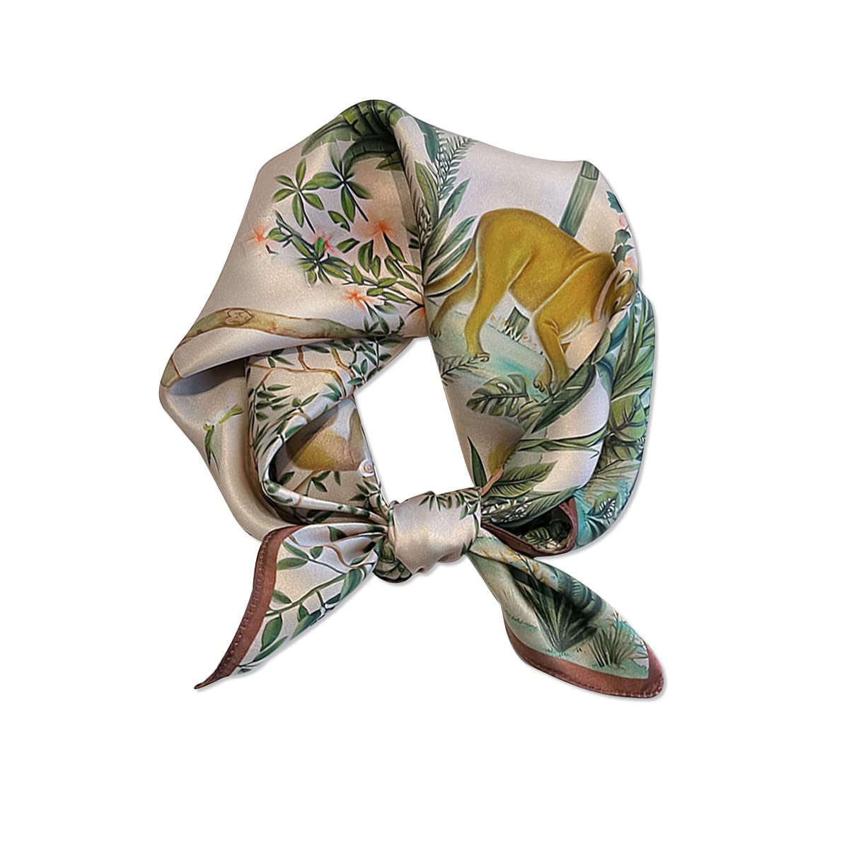 Lumisyne Women's Jungle Cheetah Satin Silk Scarf Small Square Scarf 53×53Cm Nature Themed Flower Tree Printed Cute Bandanas Breathable Lightweight Neckerchief Headscarf Decorative Neck Scarf Headdress Hairband
