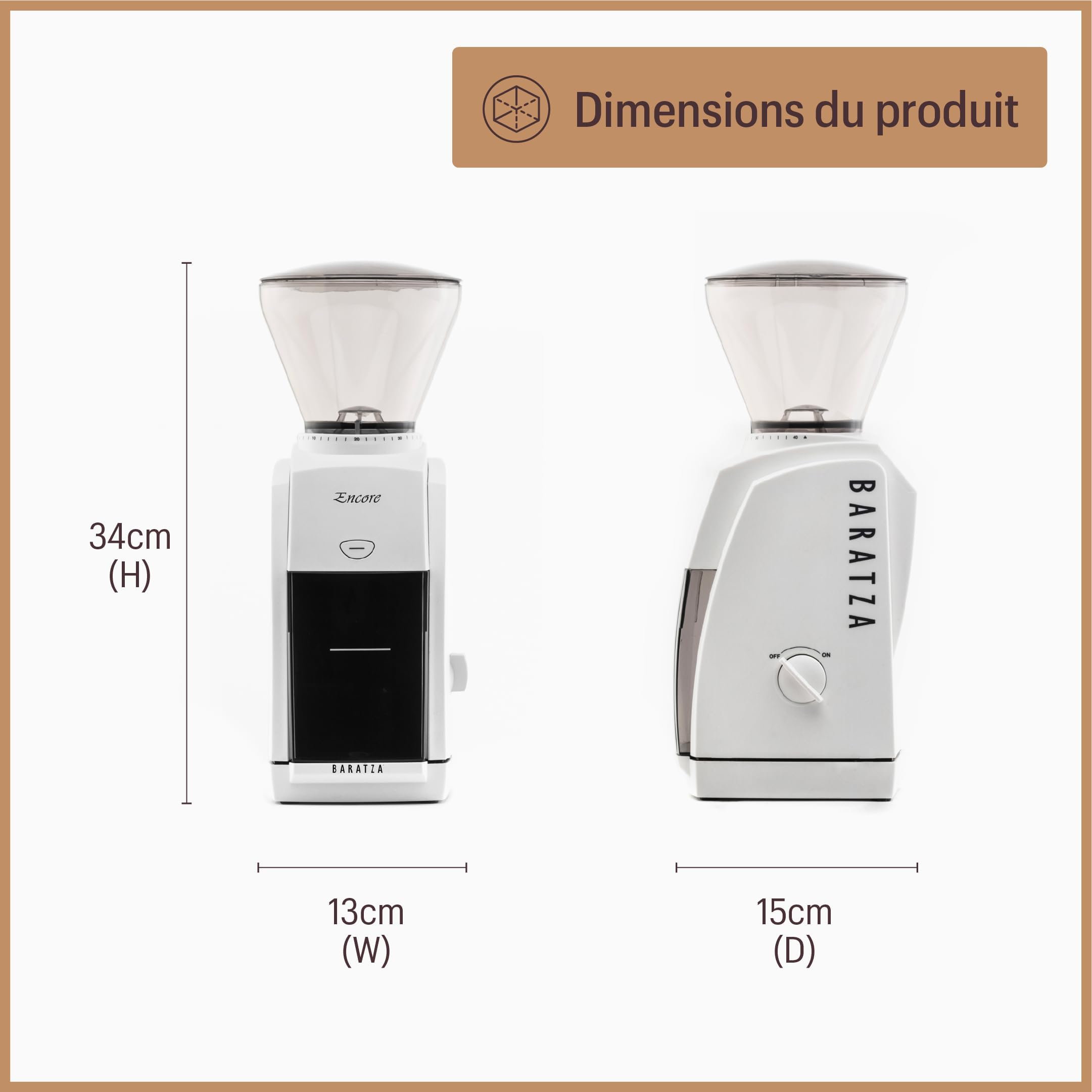 Baratza - Moulin à café Encore 230V - Moulin électrique - 40 Réglages de Mouture Individuels, Broyeur Cafe Grain, Accessoires pour Barista - Blanc