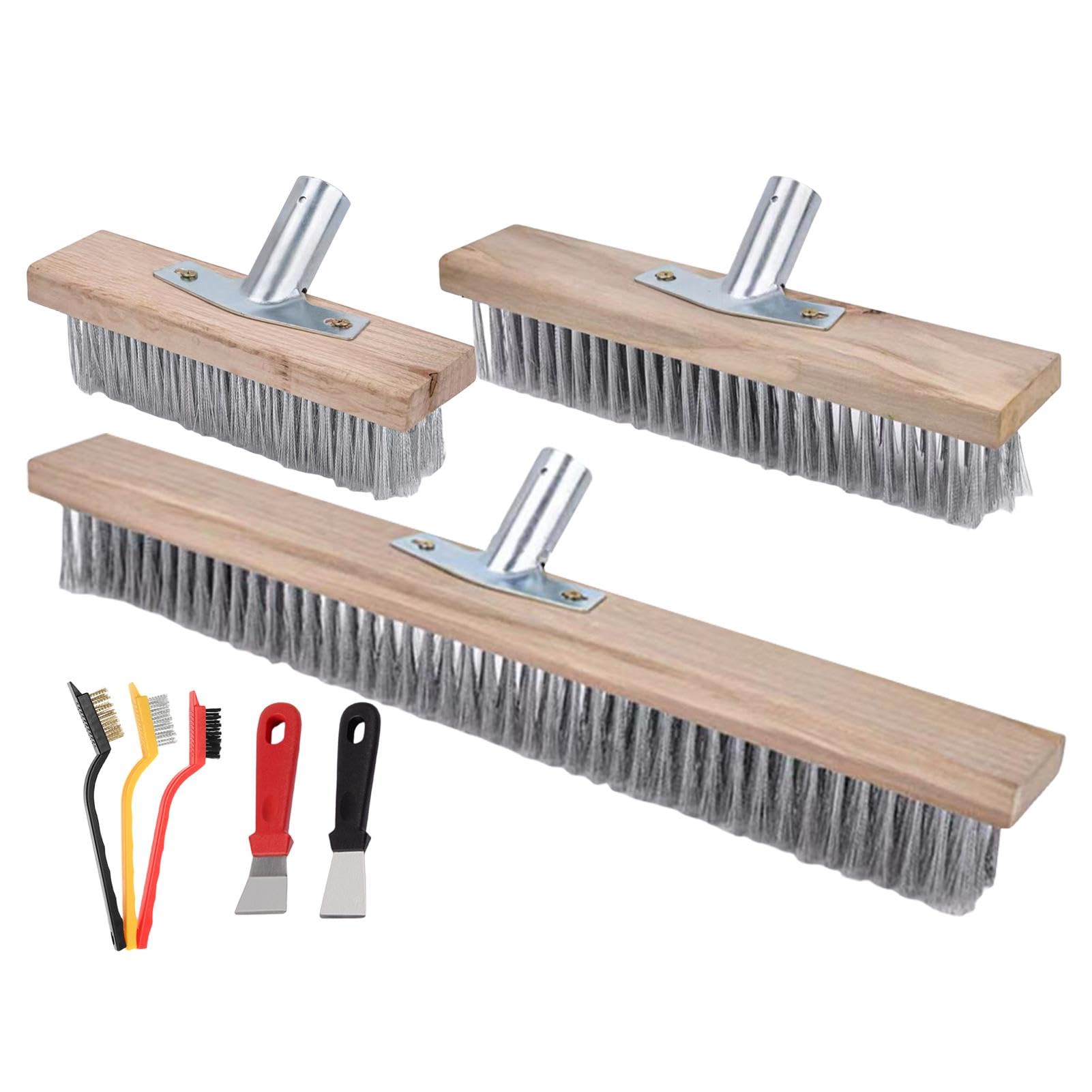 Set di 1/3 scope per esterni, filo di acciaio inossidabile, durevole, riutilizzabile, spazzola per filo di graffio, multifunzionale, setole dure, scopa per giardino, muschio, pulizia, casa, garage, | riutilizzabile, spazzola per filo di graffio, multifunz