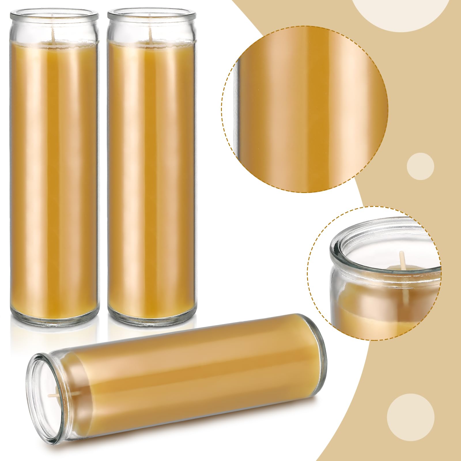 MTLEE 6 candele votive in cera d'api gialle per preghiera, meditazione, cera d'api, per casa, chiesa, 90-100 ore, in cera d'api, 6 pezzi da 6 x 20 cm