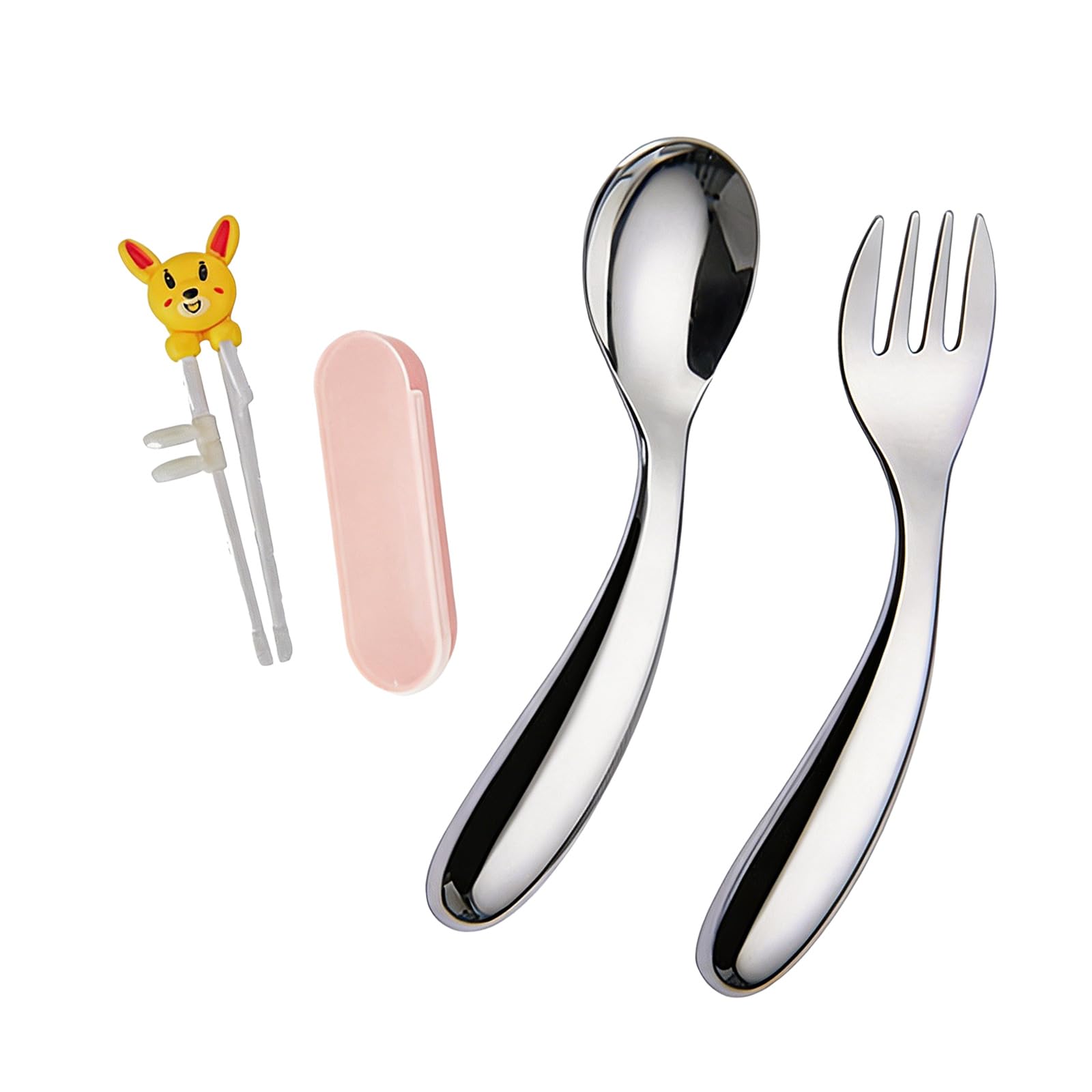 Zxfdsfdbnm Diner Spoon and Fork Set Stainless Steel, 2 Piece Curved Handle Utensils for Learning Meals At Home Use Portable Spoon