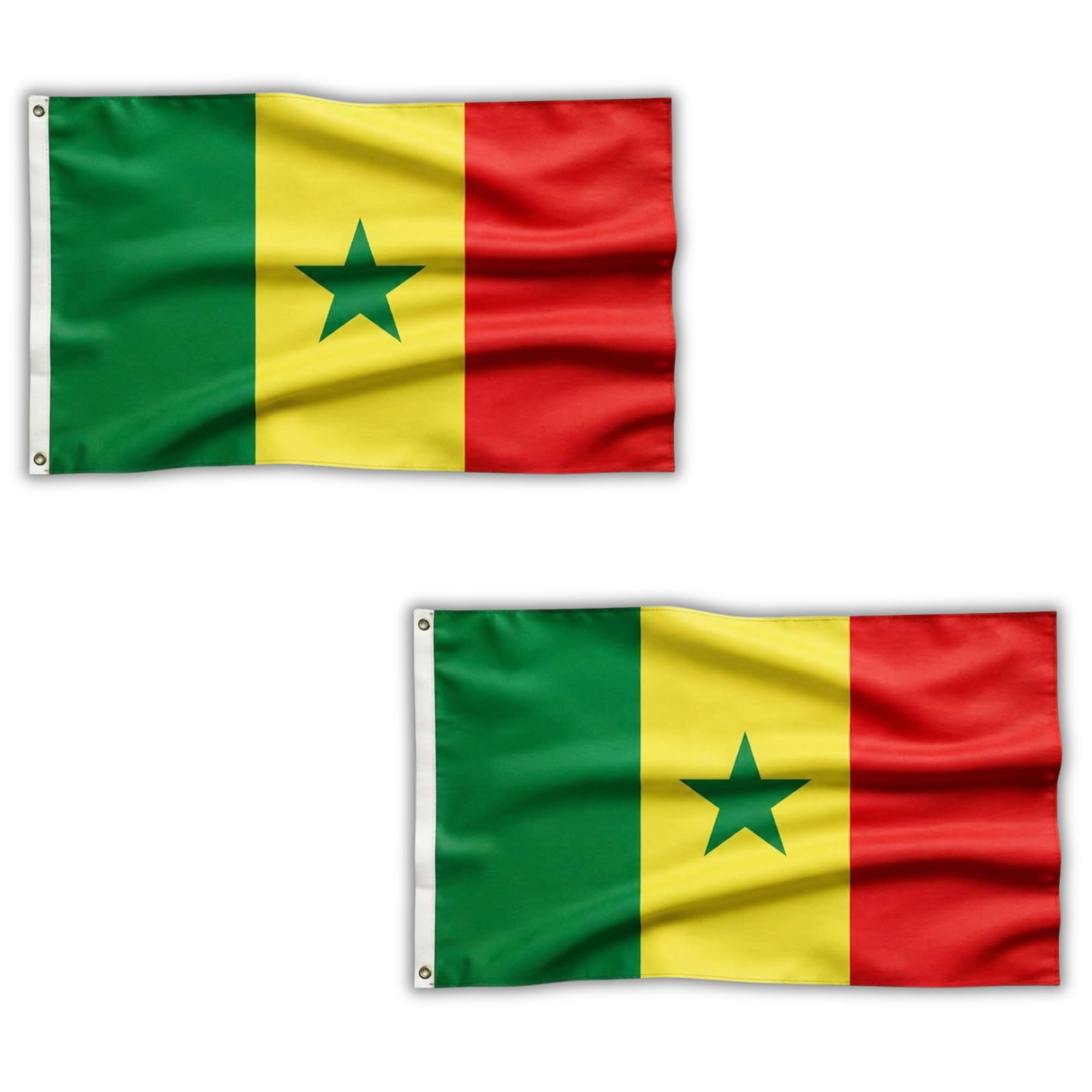 2 Pcs Senegal Flag 5ft x 3ft with Brass Eyelets – Polyester Senegalese Flag Banner for Football Matches, Fan Zones, Home & Garden Display