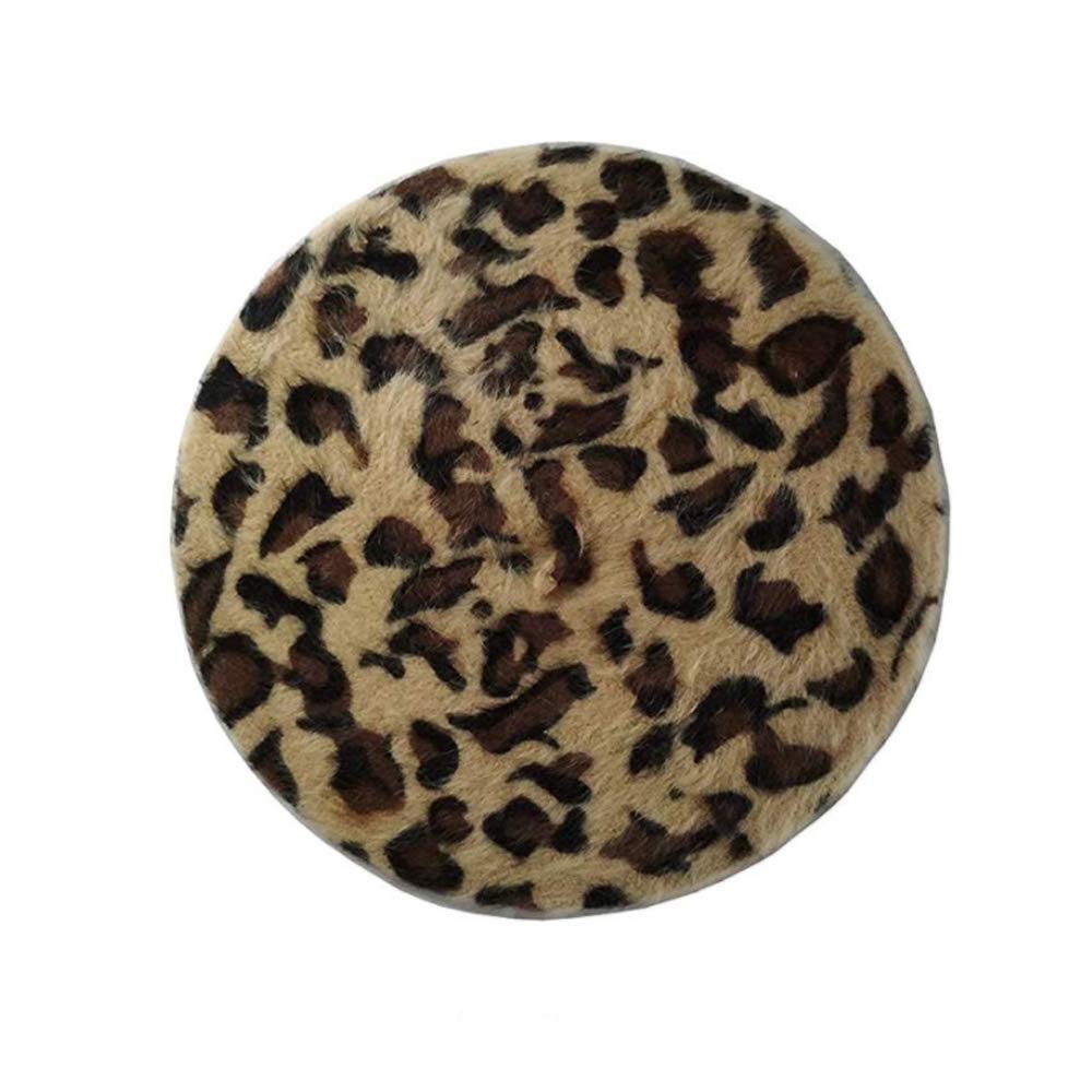 YAKEFJ Women’s French Style Vintage Leopard Print Wool Soft Winter Warm Beret Beanie Hat Camel