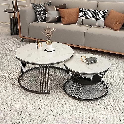Image of Round Coffee Table, Modern Minimalist Table, Balcony Coffee Table Side Table Combination, Marble Small Round Table and Rock Board Small (3T-2)