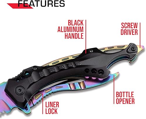 Miniatura 4 de Tac Force Serie TF-705 cuchillo plegable táctico apertura asistida hoja semidentada 4-12 pulgadas cerrado arcoíris