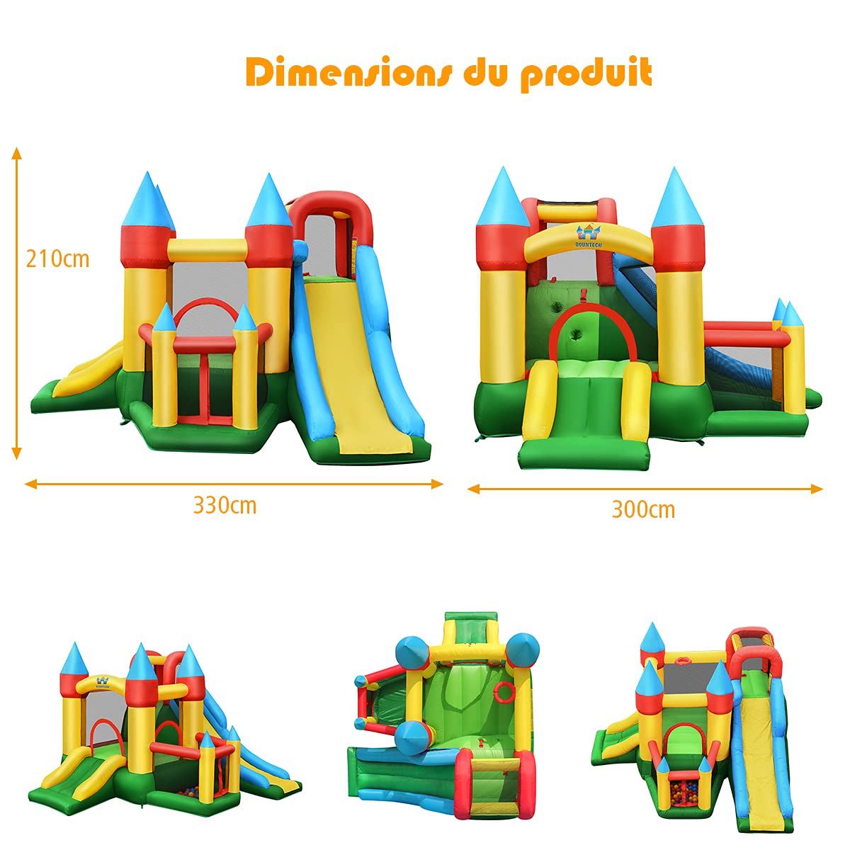 COSTWAY Château Gonflable avec 2 Toboggans et Souffleur, Aire de Jeux Gonflable avec Maison de Saut et Piscine à Balles, Panier de Basket, 60 Balles, Charge 135kg pour Enfant de 3-10 Ans
