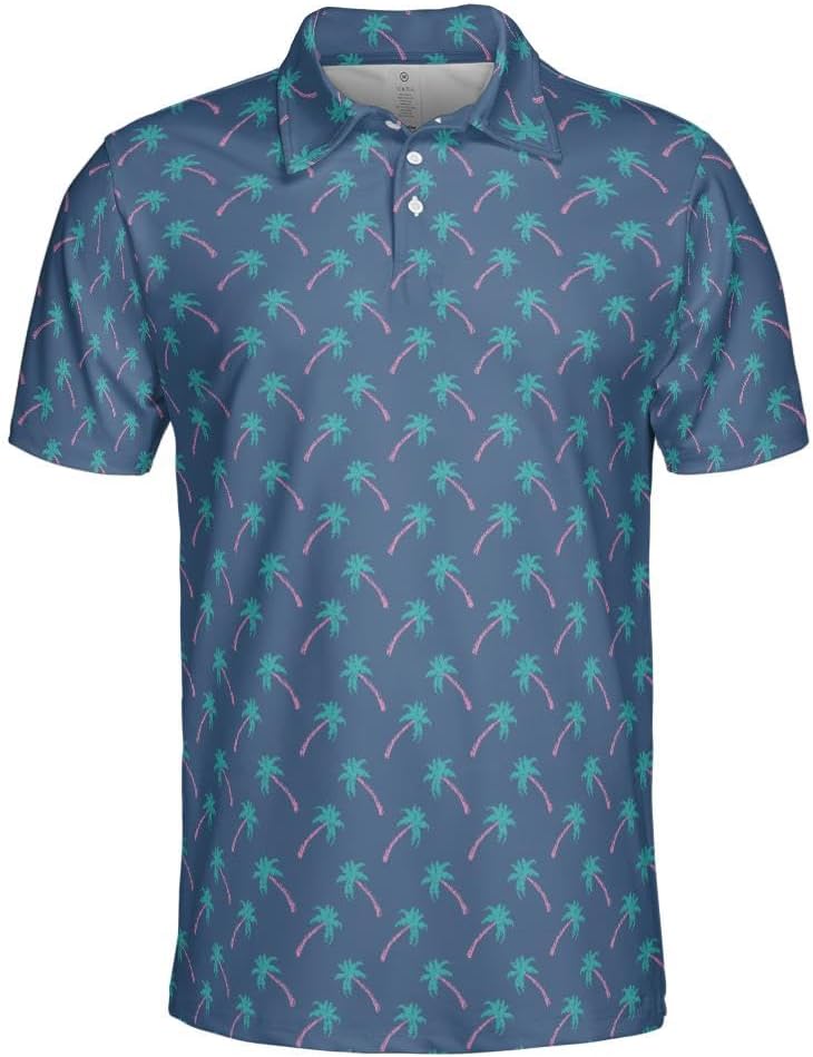 GyftWear Hawaiian Polo Shirts for Men Tropical Floral Moisture Wicking Short Sleeve Golf Shirt