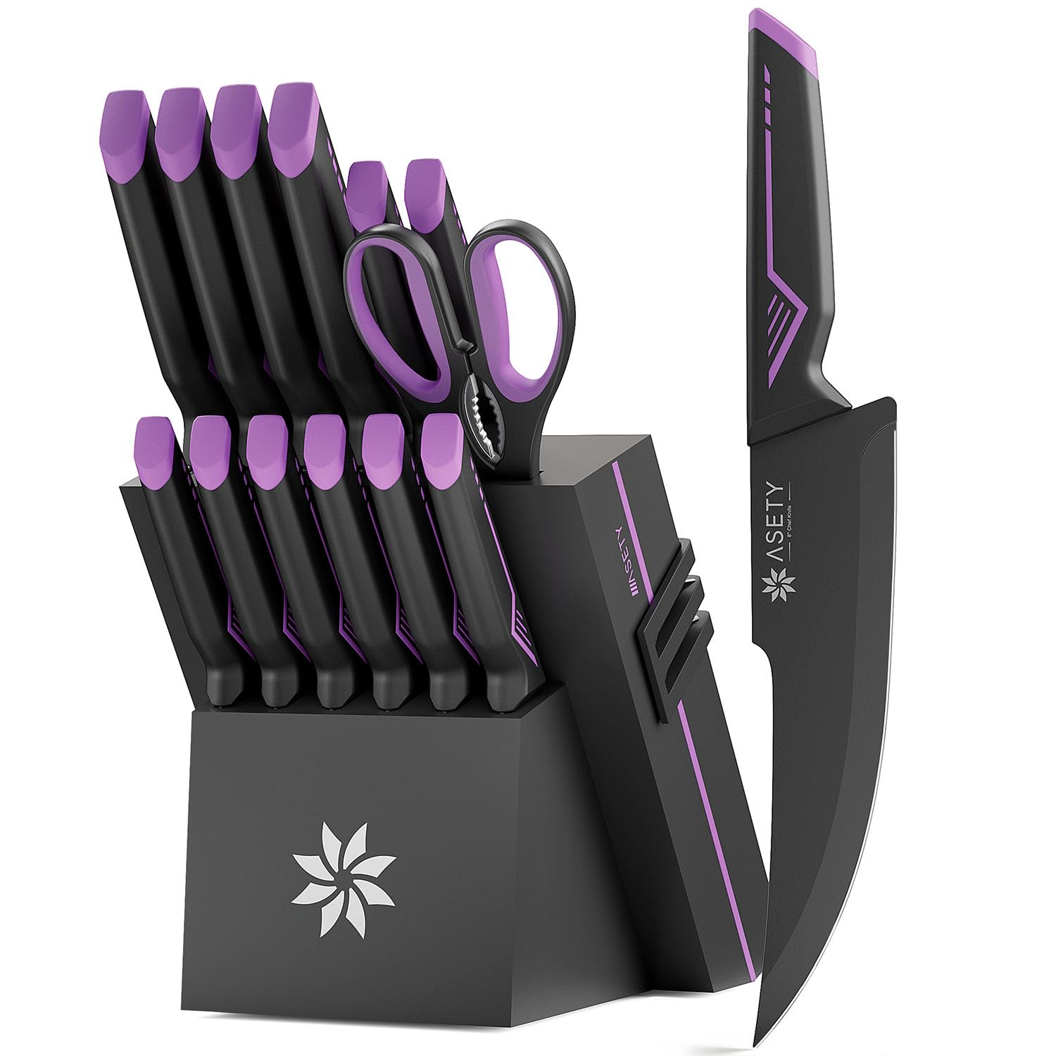 Amazon.com: ASETY Damascus knife set 3 PCS &15 PCS Kitchen knife set ...