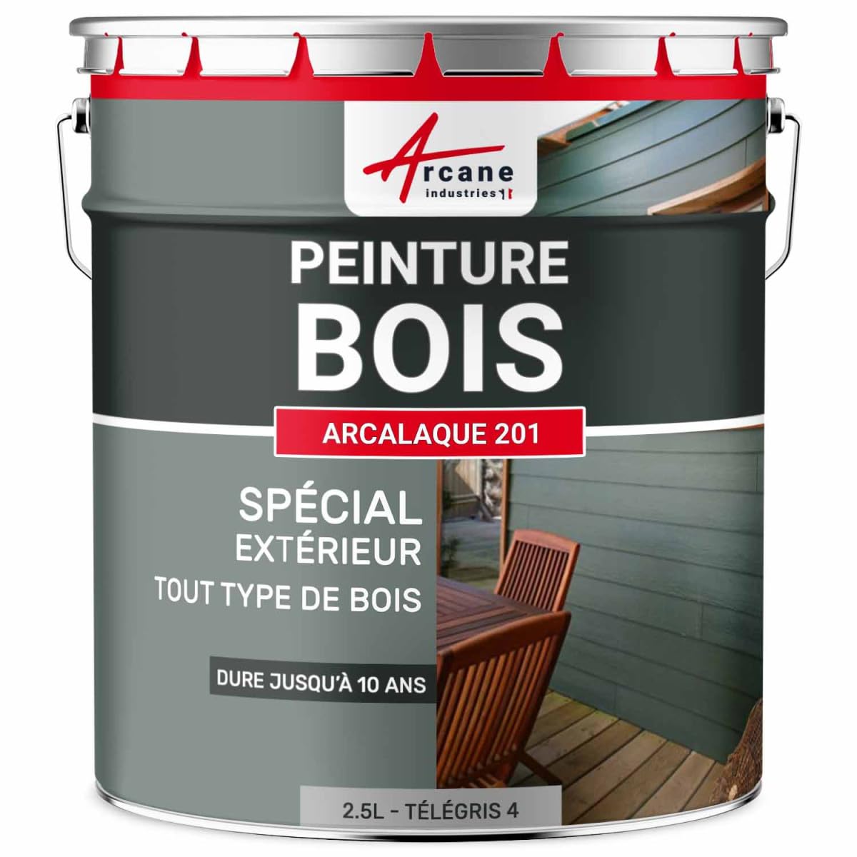 ARCANE INDUSTRIES Peinture Bois extérieur, Peinture portails, bardage, abri et mobilier de Jardin... : Arcalaque 201-2.5 L Telegris 4 - RAL 7047