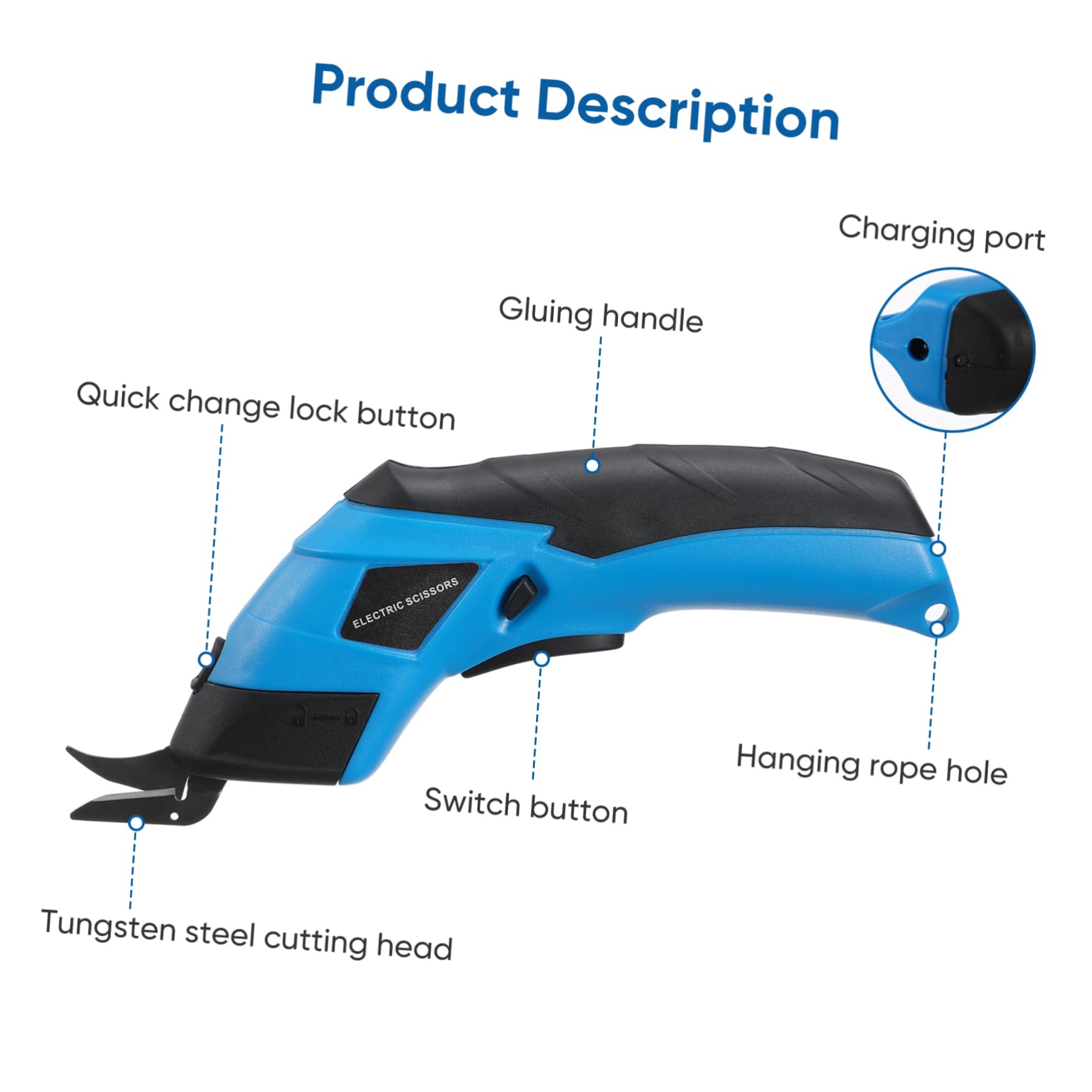 NUOBESTY Forbici Elettriche Ricaricabili Impugnatura Ergonomica Lame in Acciaio al Manganese senza Fili, 2000mah per Tessuti per Taglio Domestico