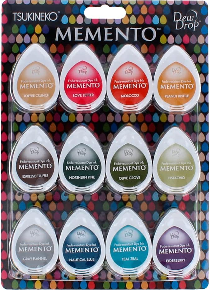 Tsukineko MD012300 Memento Dew Drops Fade Resistant 12-Piece Dye Inkpads Assortment, Snow Cones