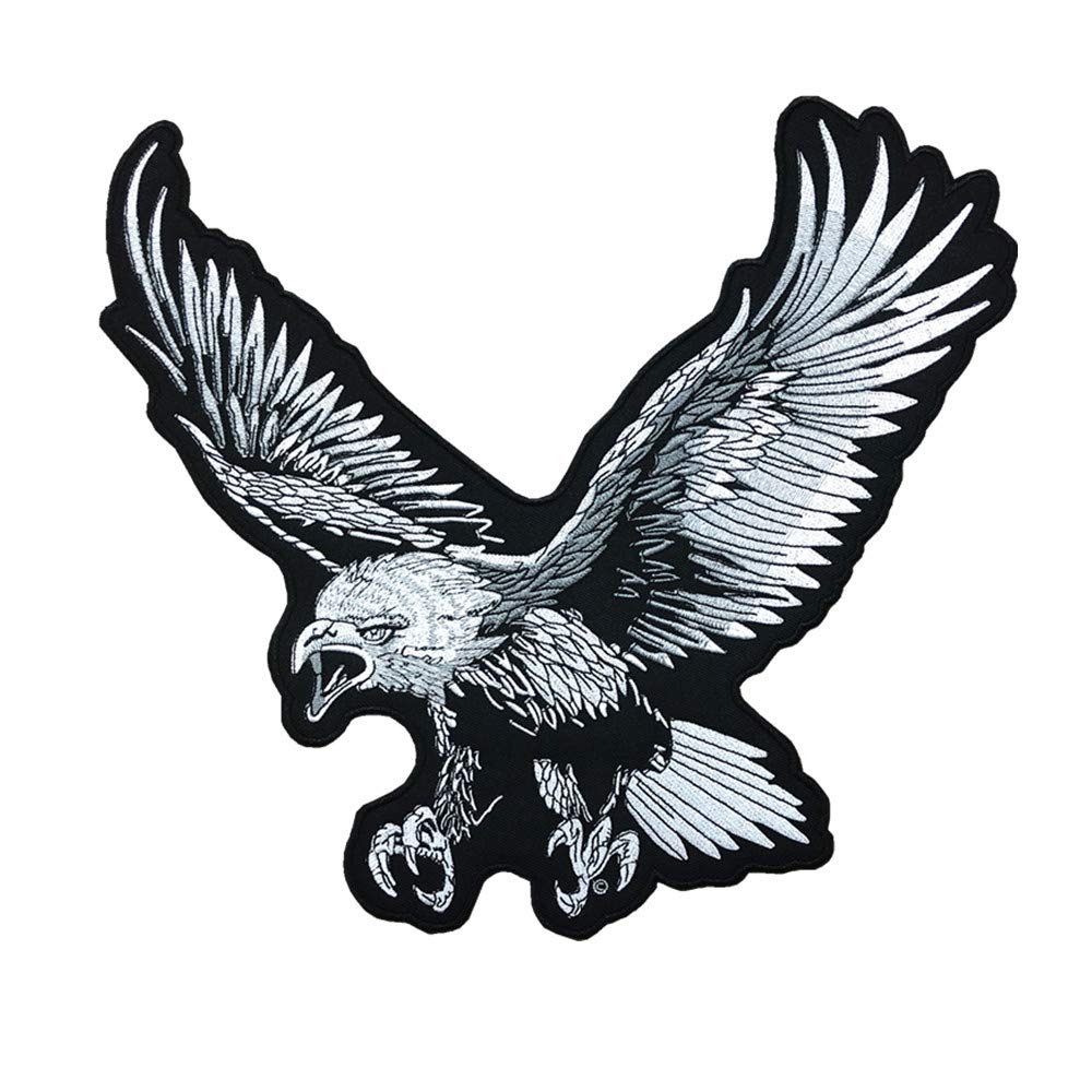 PPXP Embroidered Patriotic Patch, Patriotic Eagle American Flags Embroidery Patches, Eagle Engine Embroidery Patch Motorcycle Vest Biker Iron on, Embroidery Bald Eagle Appliques (Eagle (Silver))