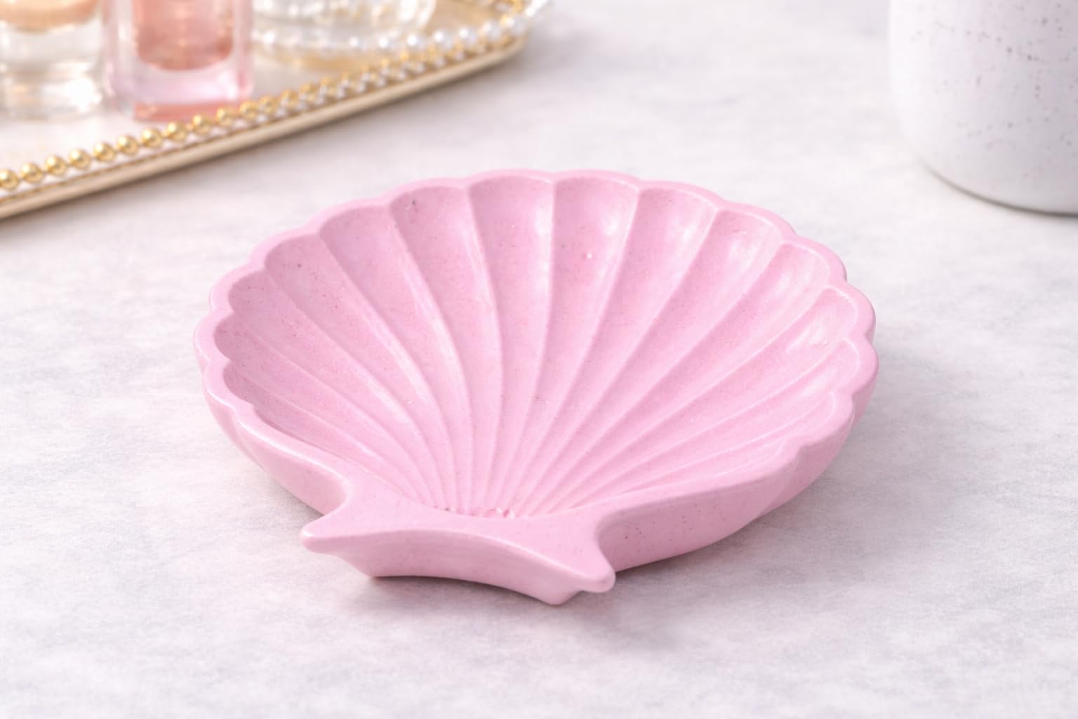 Diviner Saga® Pink Shell Trinket Dish – 4 Inch Jewelry Holder & Ring Dish, Minimalist Beachy Decor for Rings, Earrings, Bracelets – Handmade Ceramic Seashell Tray, for Women (Pink)-image-25