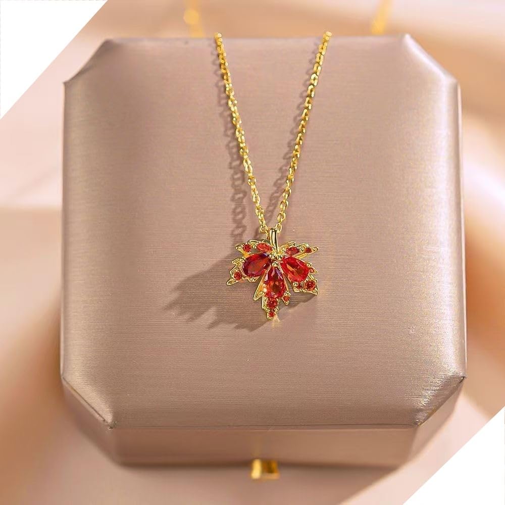 Maple Leaf Pendant Necklace for Women Sparkling Cubic Zirconia Fall Leaves Necklace Exquisite Thanksgiving Christmas Anniversary Valentines Jewelry Gifts - Image 6